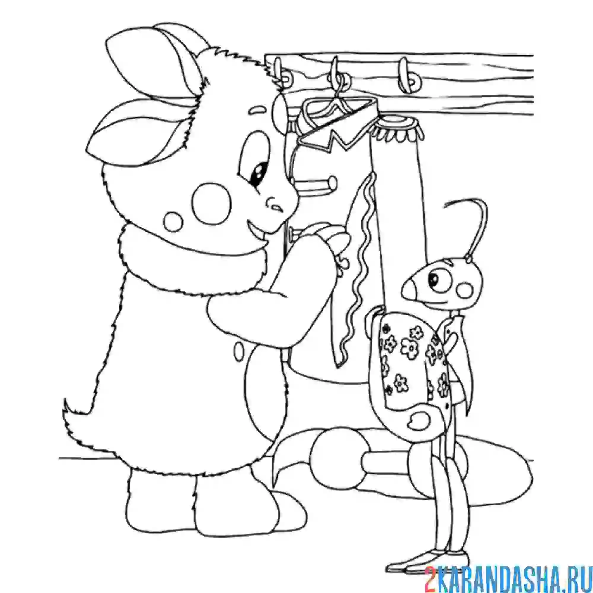 Раскраска лунтик с кузей