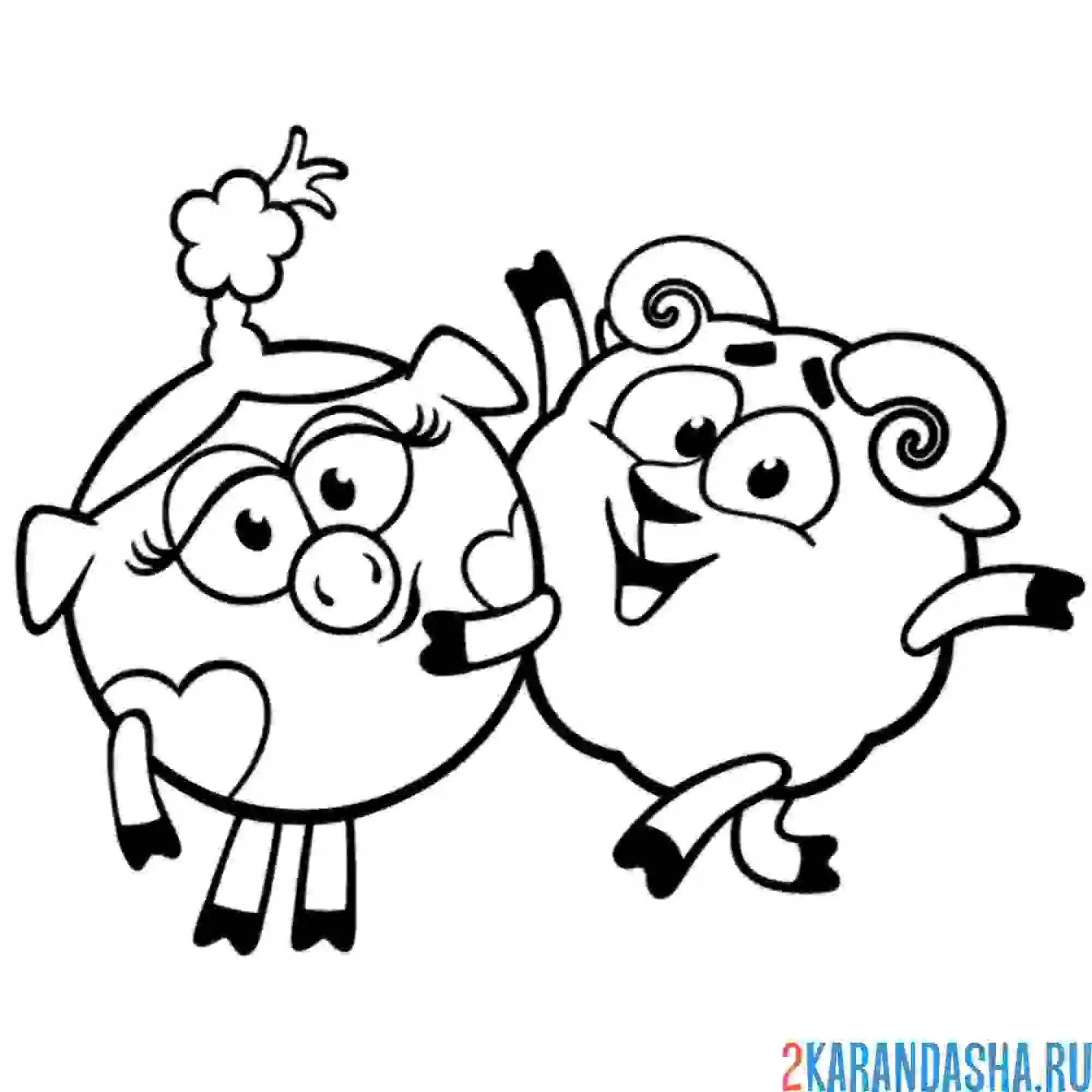 Раскраска нюша и бараш | смешарики