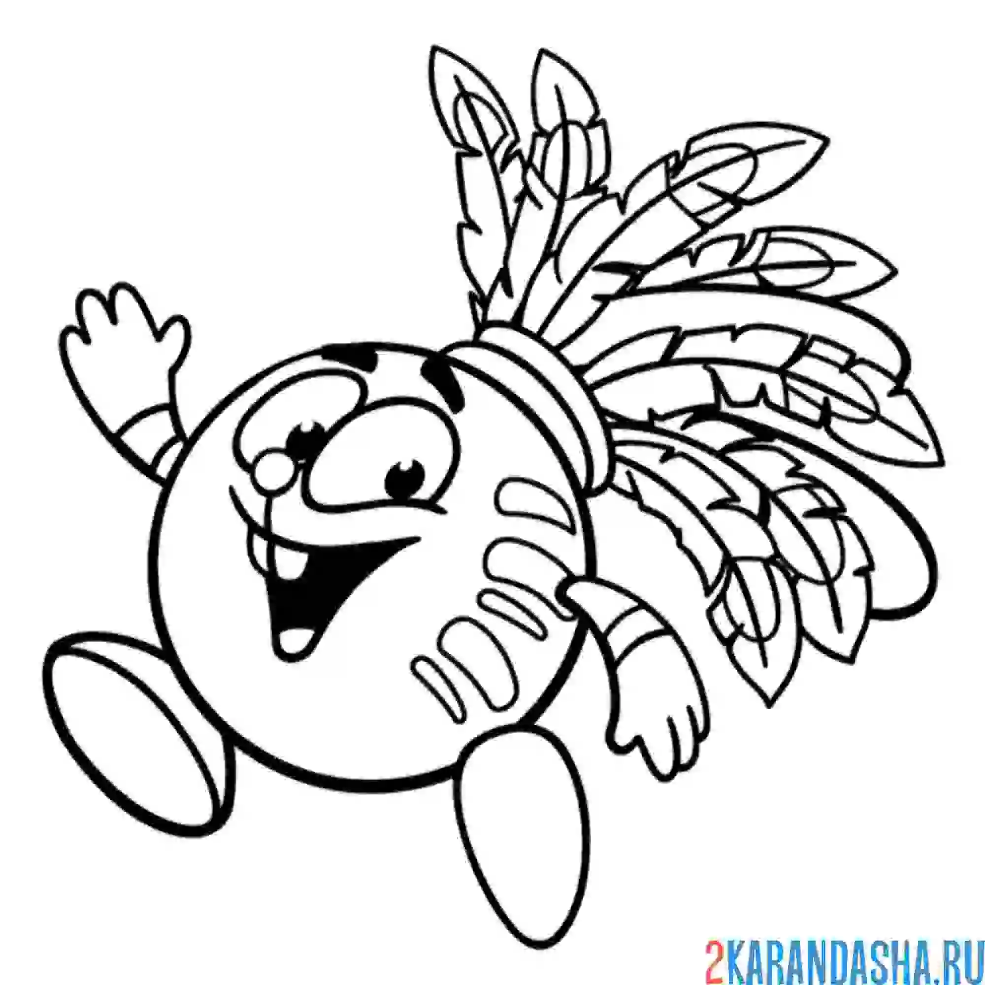 Раскраска крош индеец | смешарики