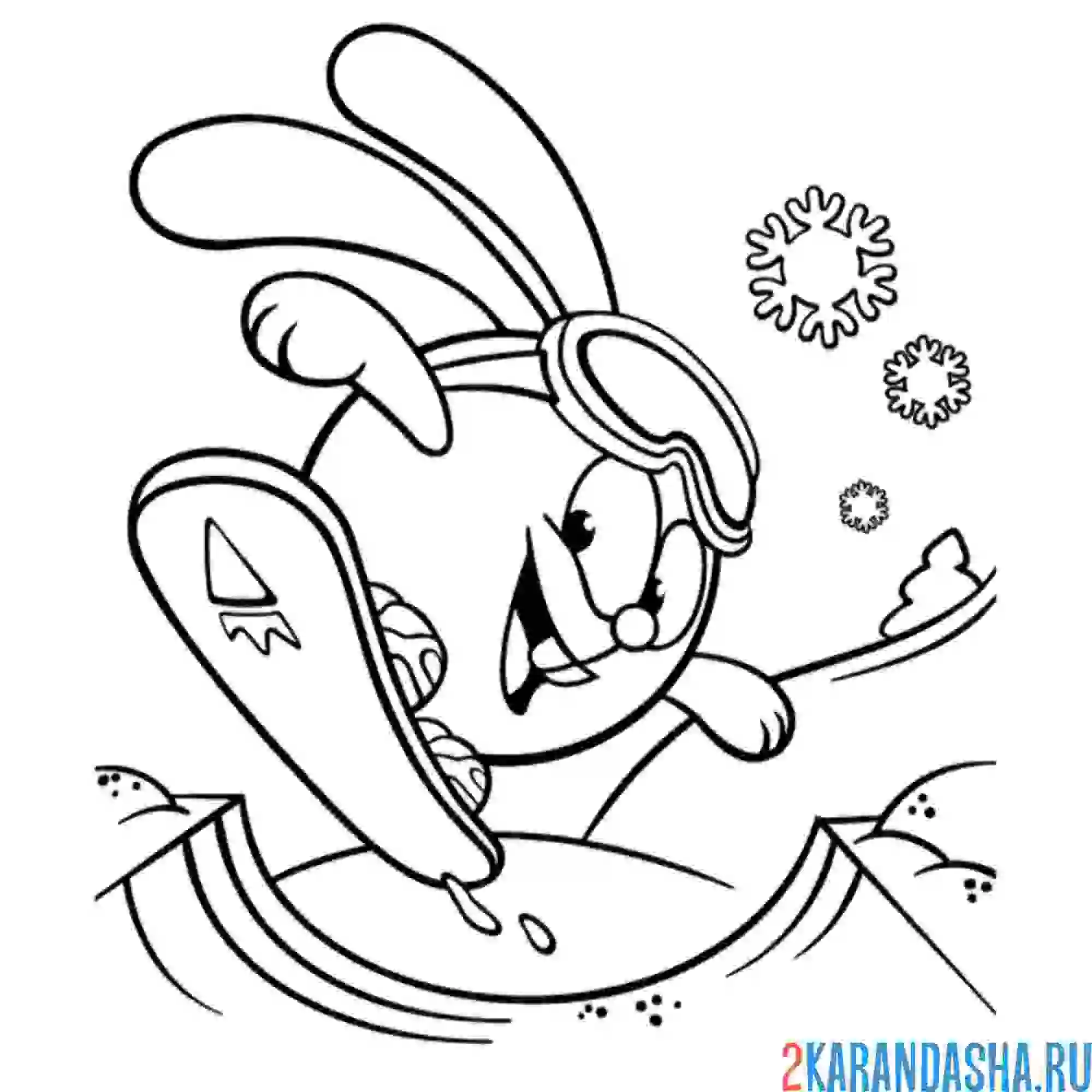 Раскраска заяц-сноубордист
