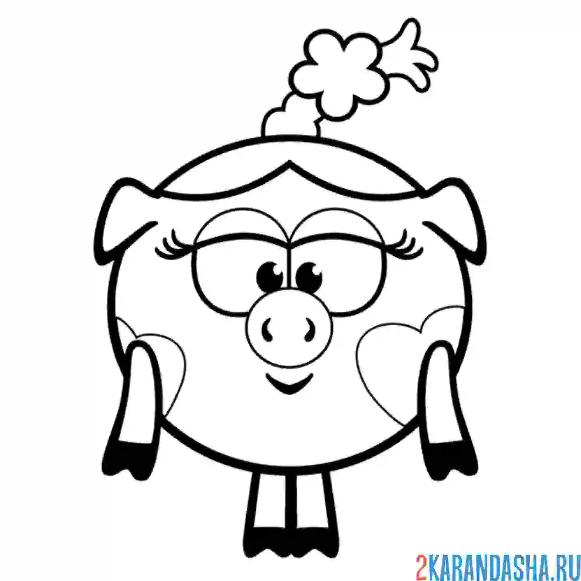 Раскраска нюша с бантиком | смешарики