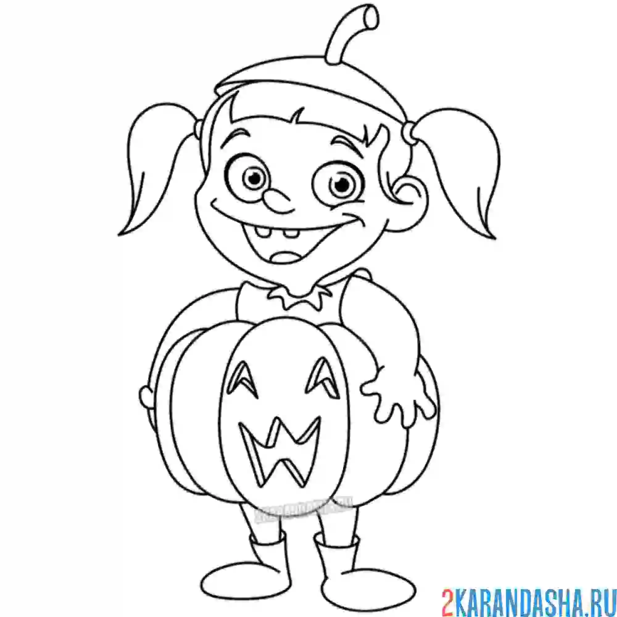 Раскраска девочка с тыквой хэллоуин