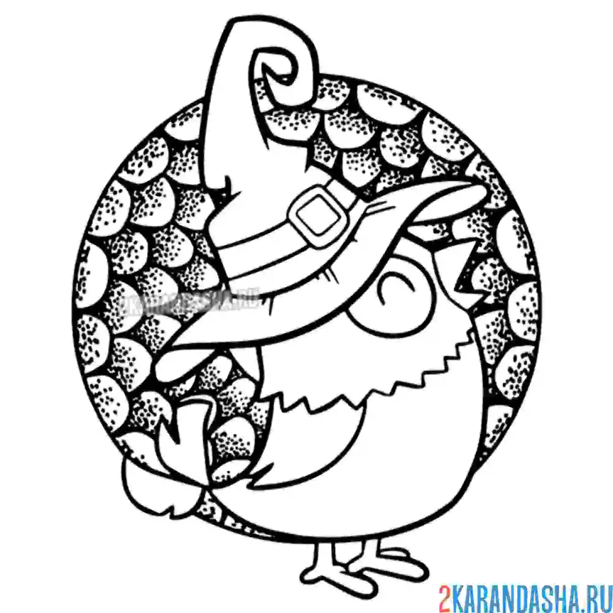 Раскраска птичка в шляпе хэллоуин