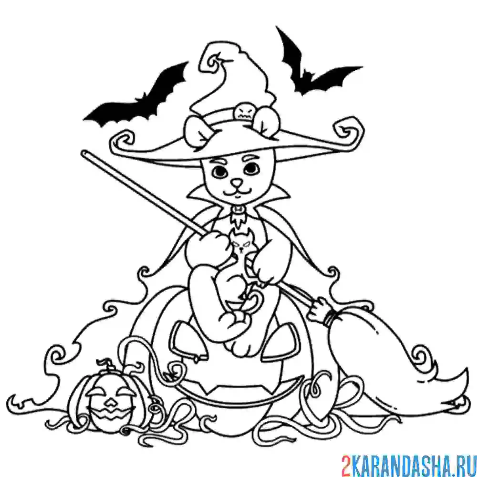 Раскраска мишка и тыква хэллоуин