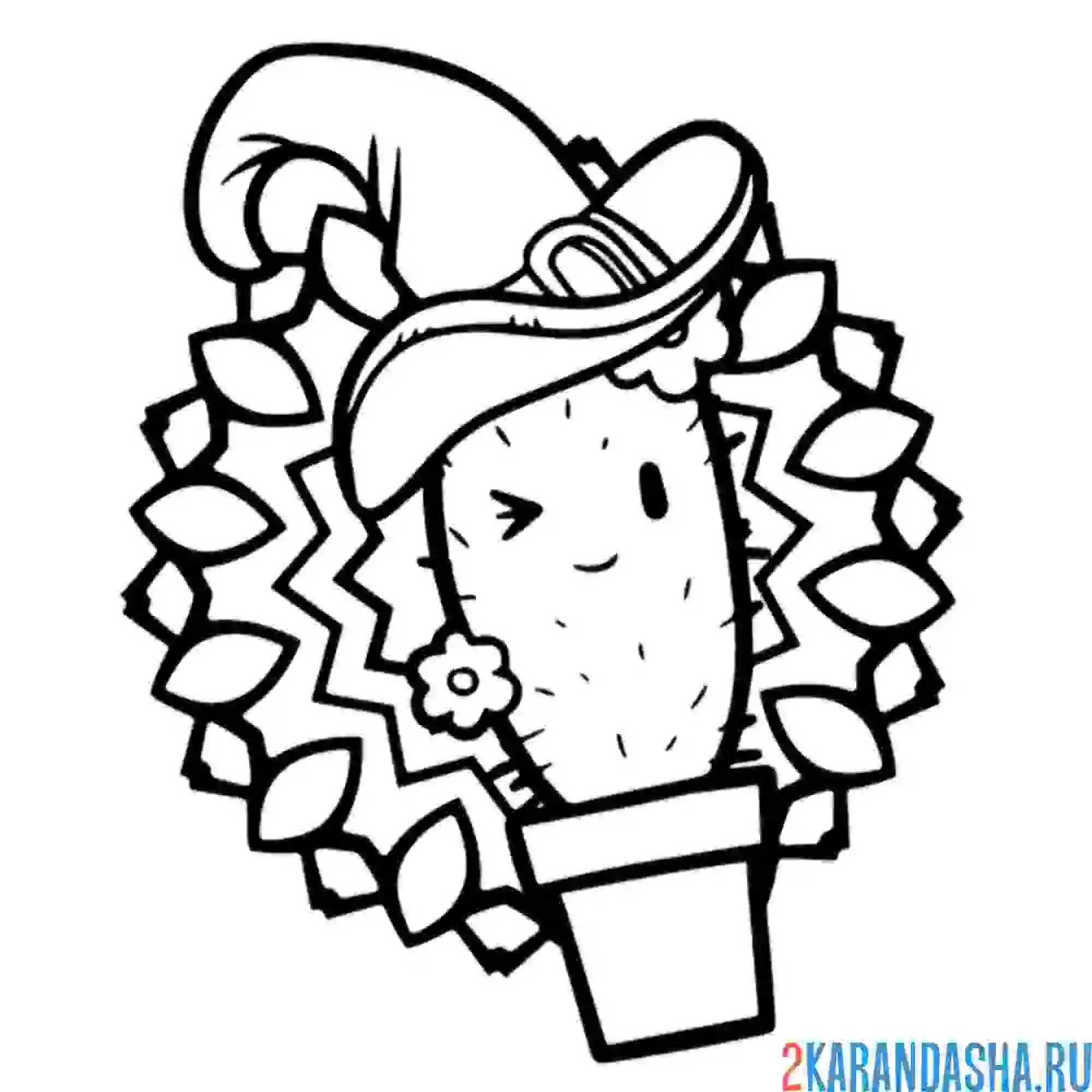 Раскраска кактус в шляпе