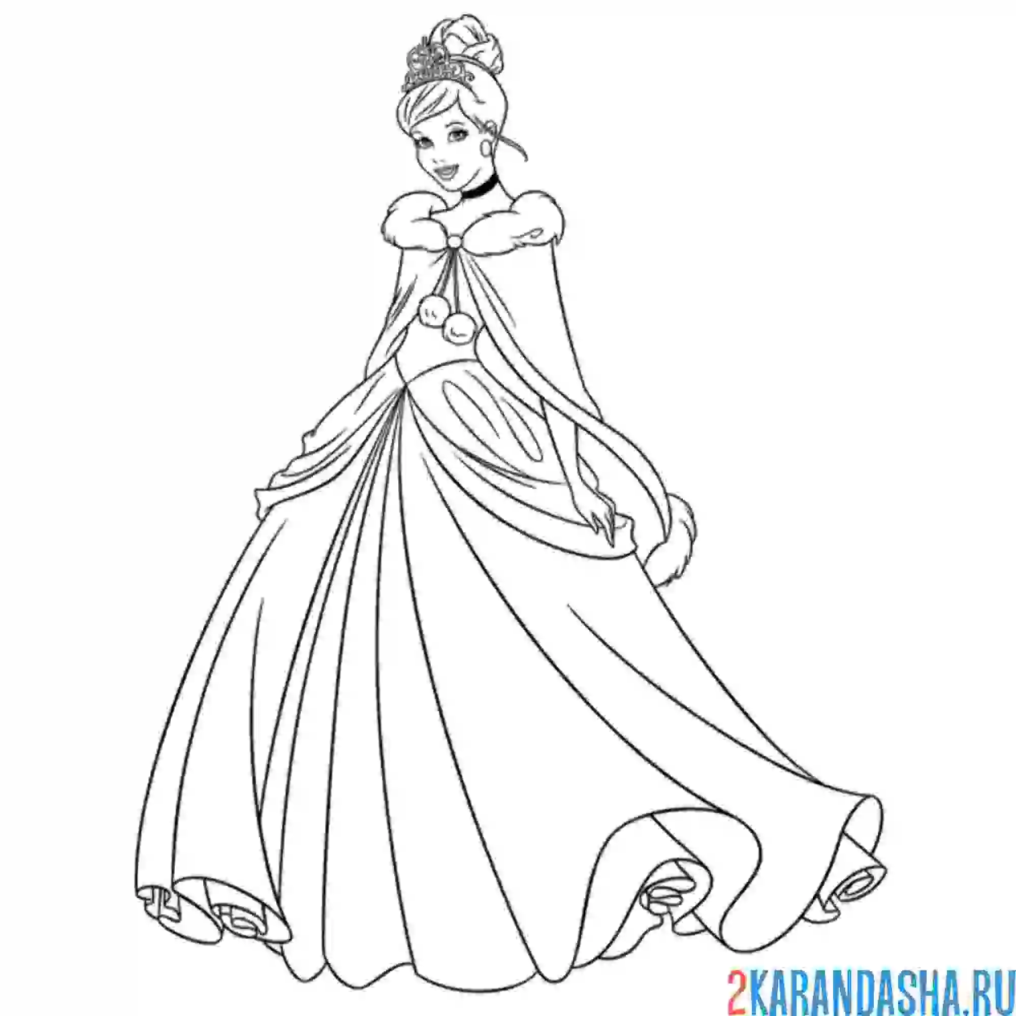 Раскраска золушка в зимнем наряде