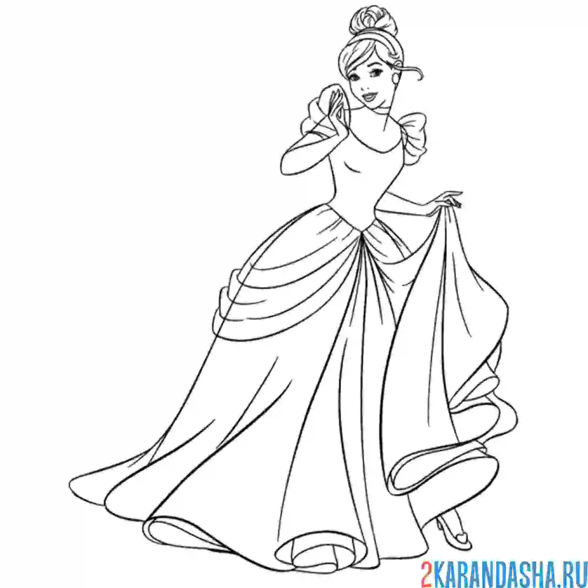 Раскраска золушка в красивом платье