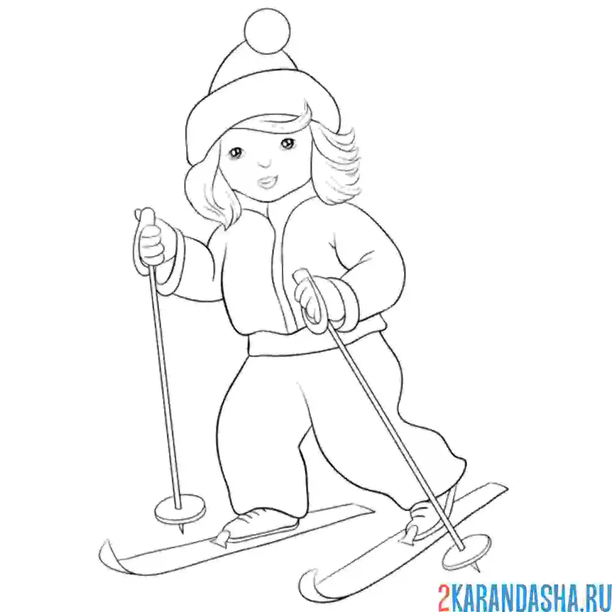 Раскраска зимний вид спорта катание на лыжах