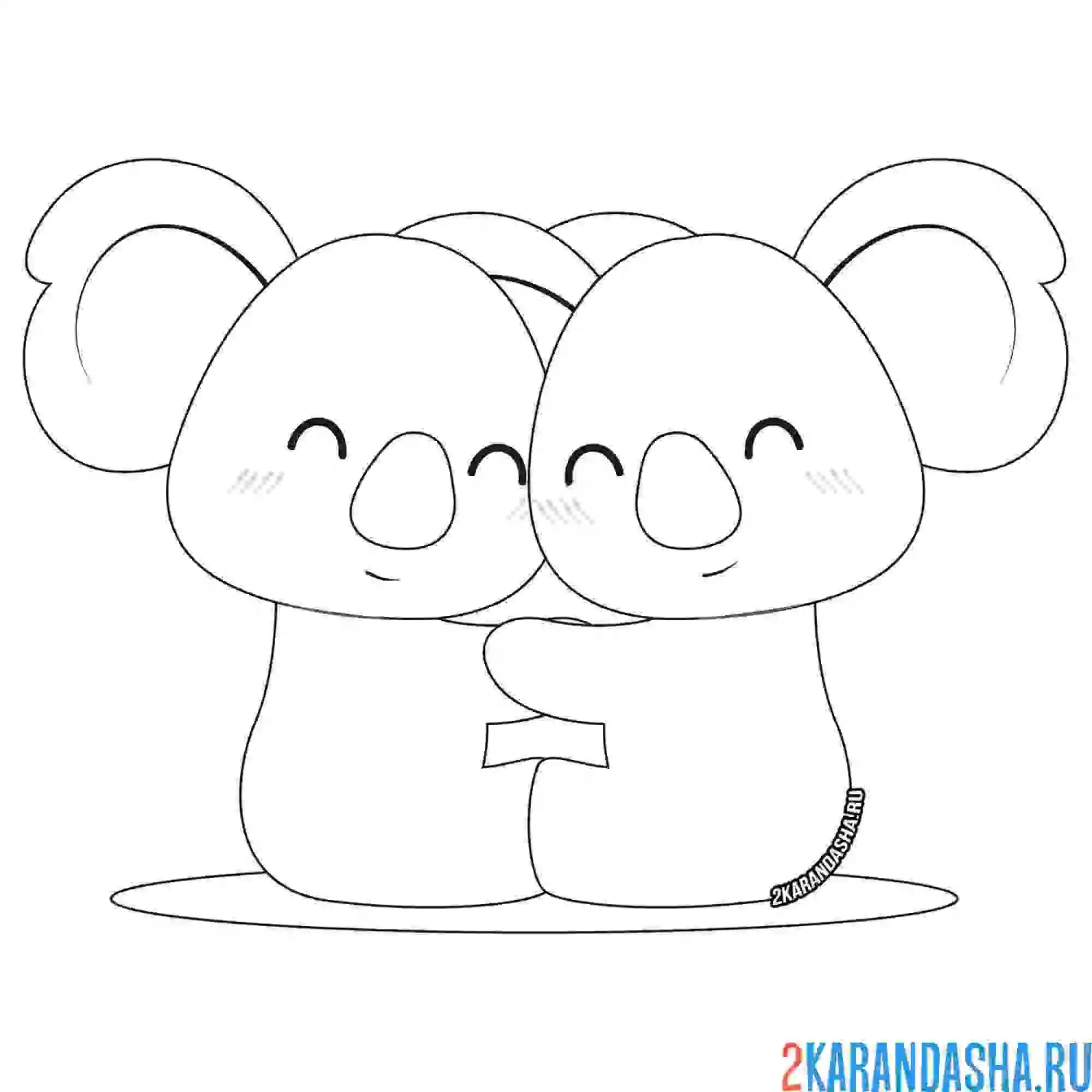 Раскраска коалы обнимаются