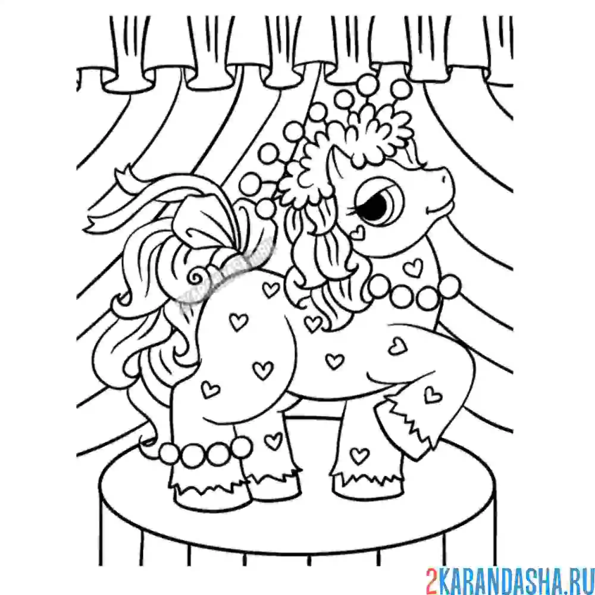 Раскраска лошадка пони на сцене