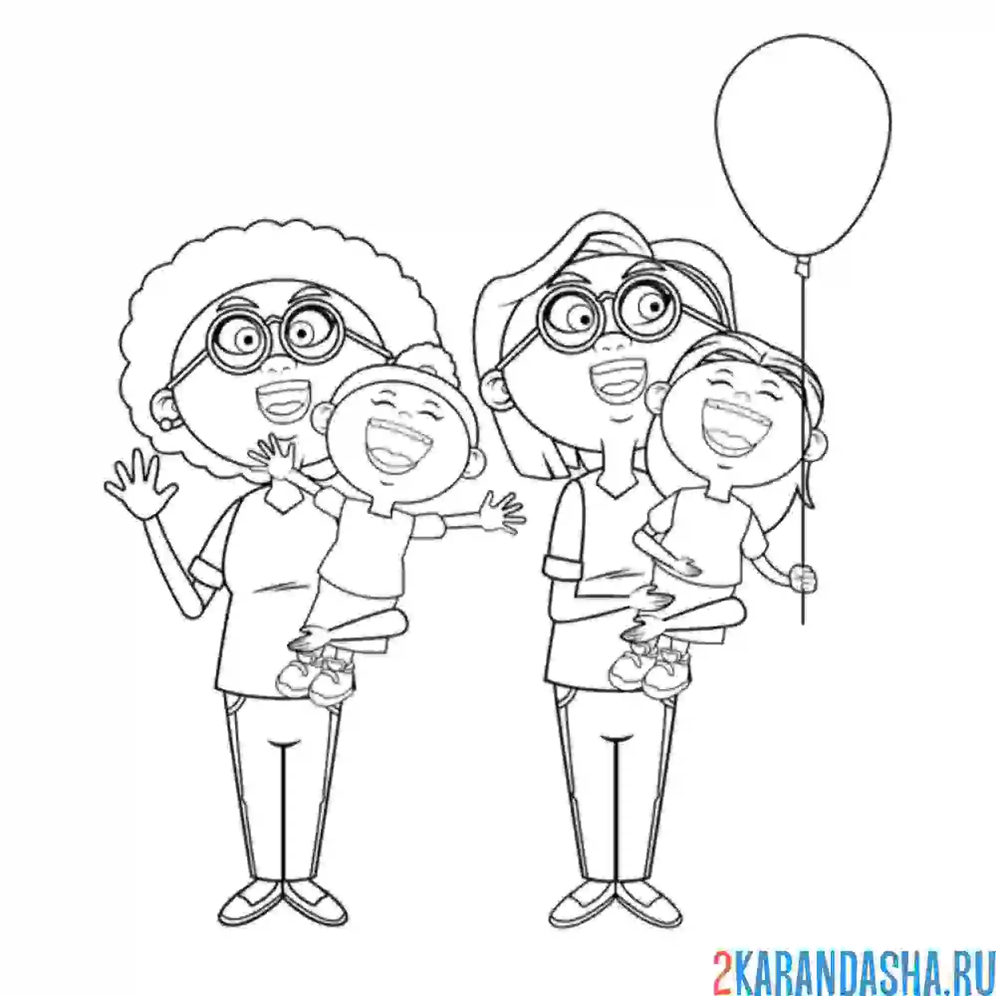 Раскраска бабушки с внучками