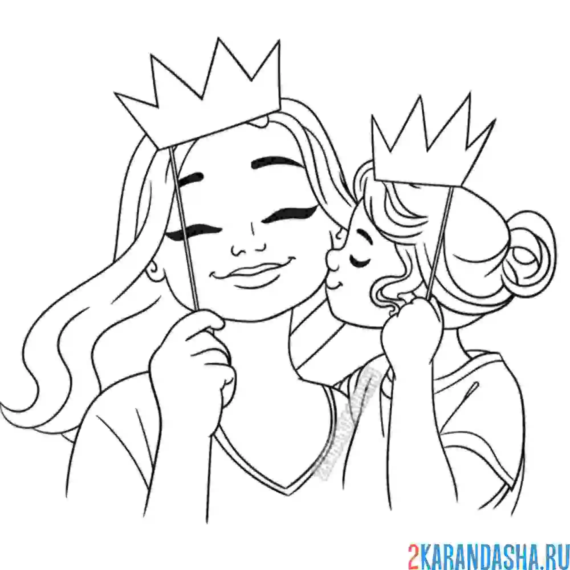 Раскраска мама и дочка принцессы