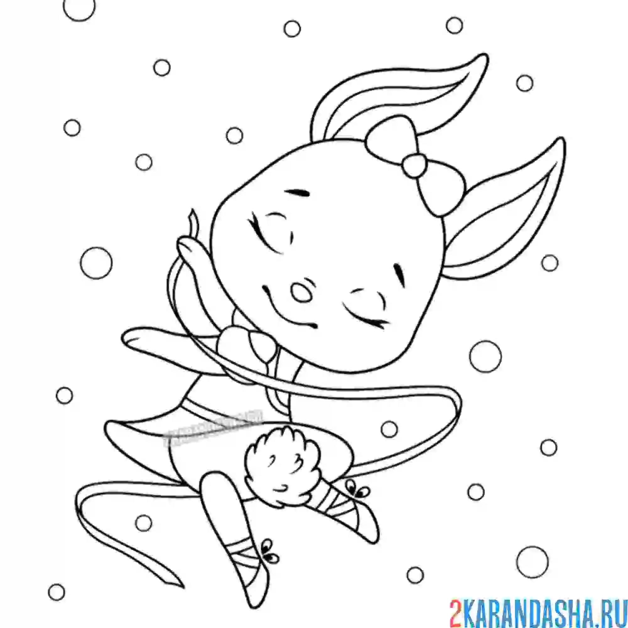 Раскраска балерина зайчик с красивым хвостиком