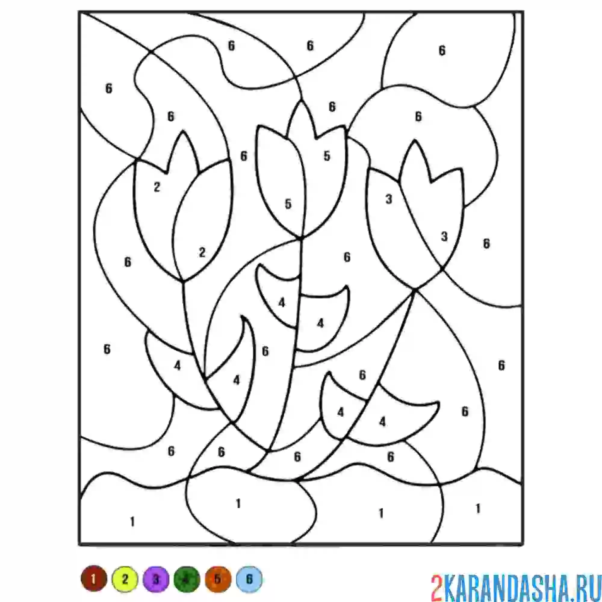 Раскраска по номерам: три тюльпана