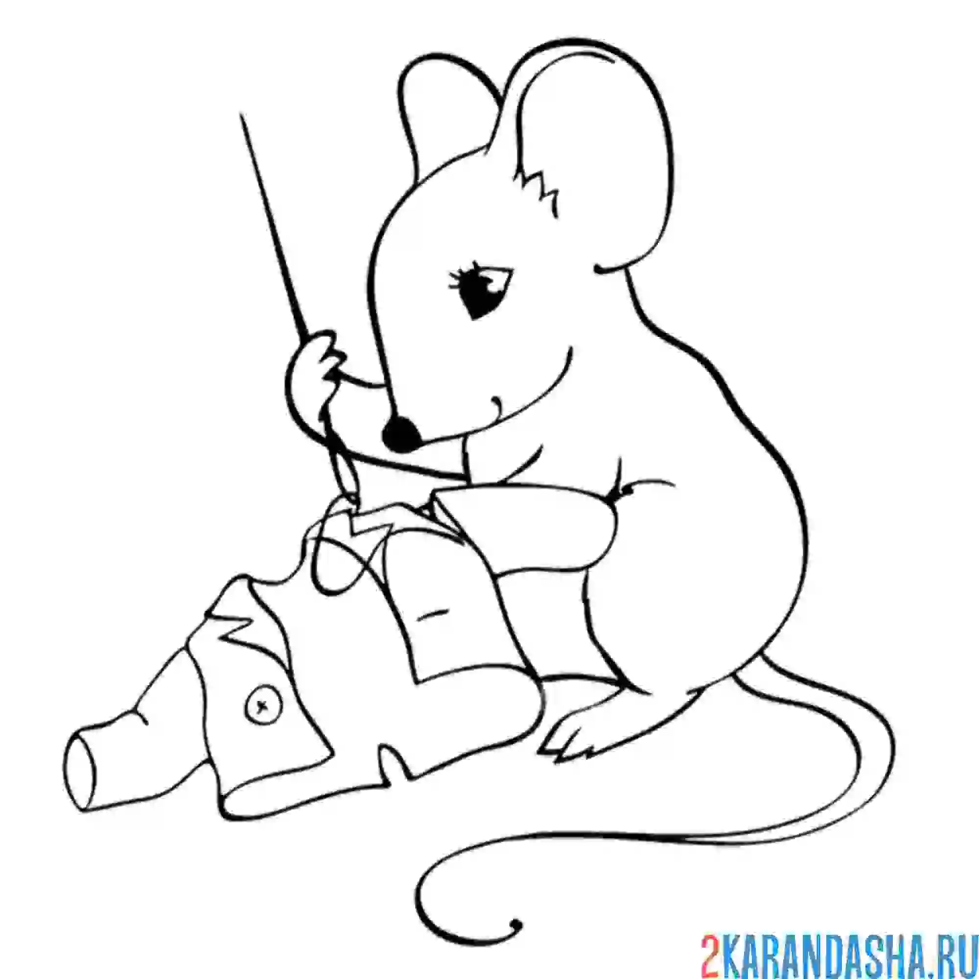 Раскраска мышка шьет одежду