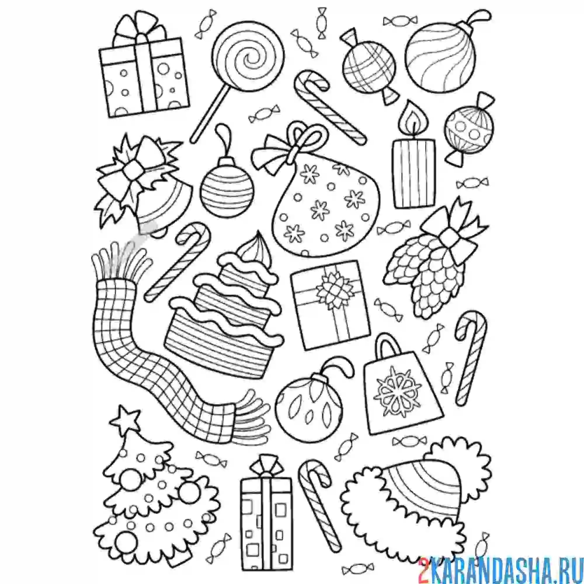 Раскраска коллаж новогодний