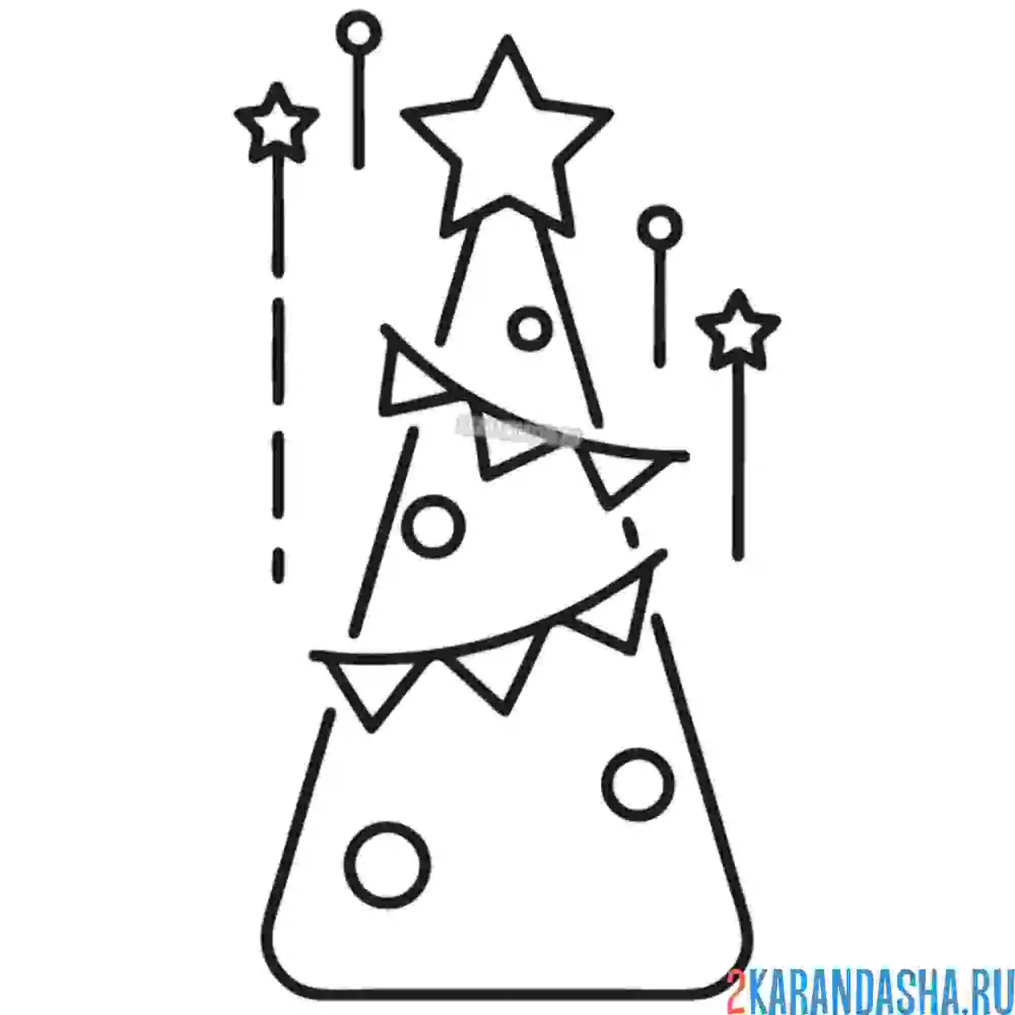 Раскраска новогодняя ёлка с флажками и звездой