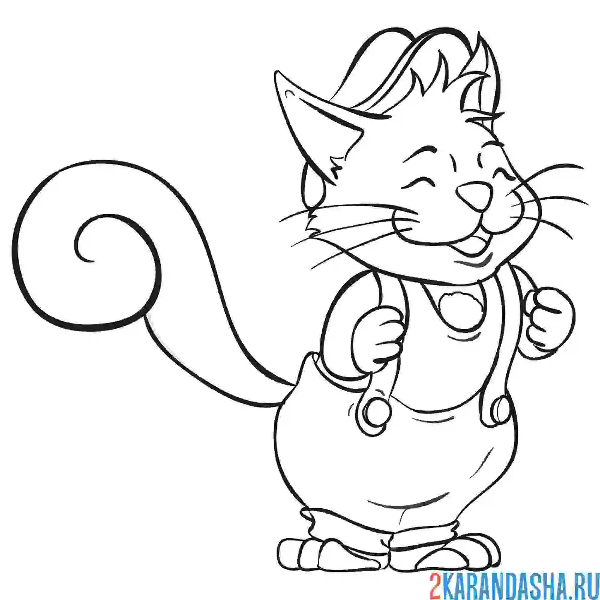 Раскраска кот в комбинизоне