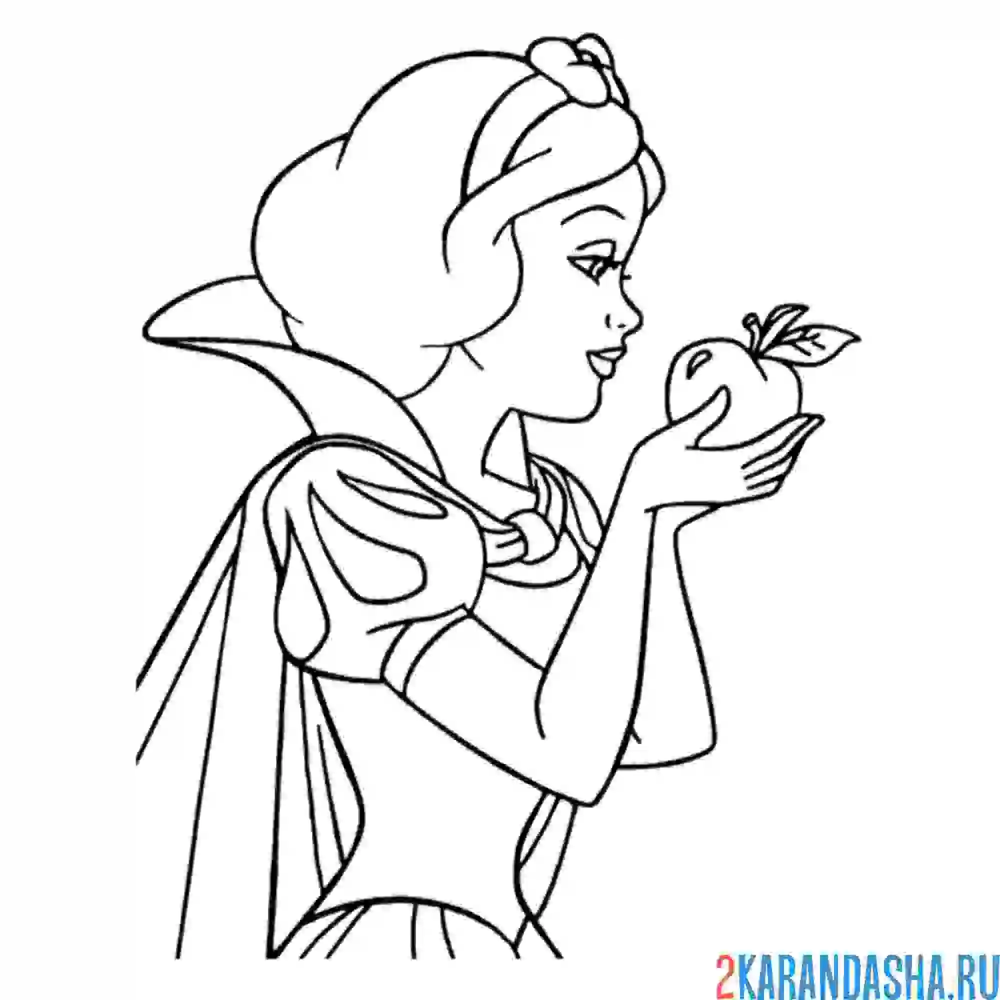 Раскраска белоснежка держит яблоко