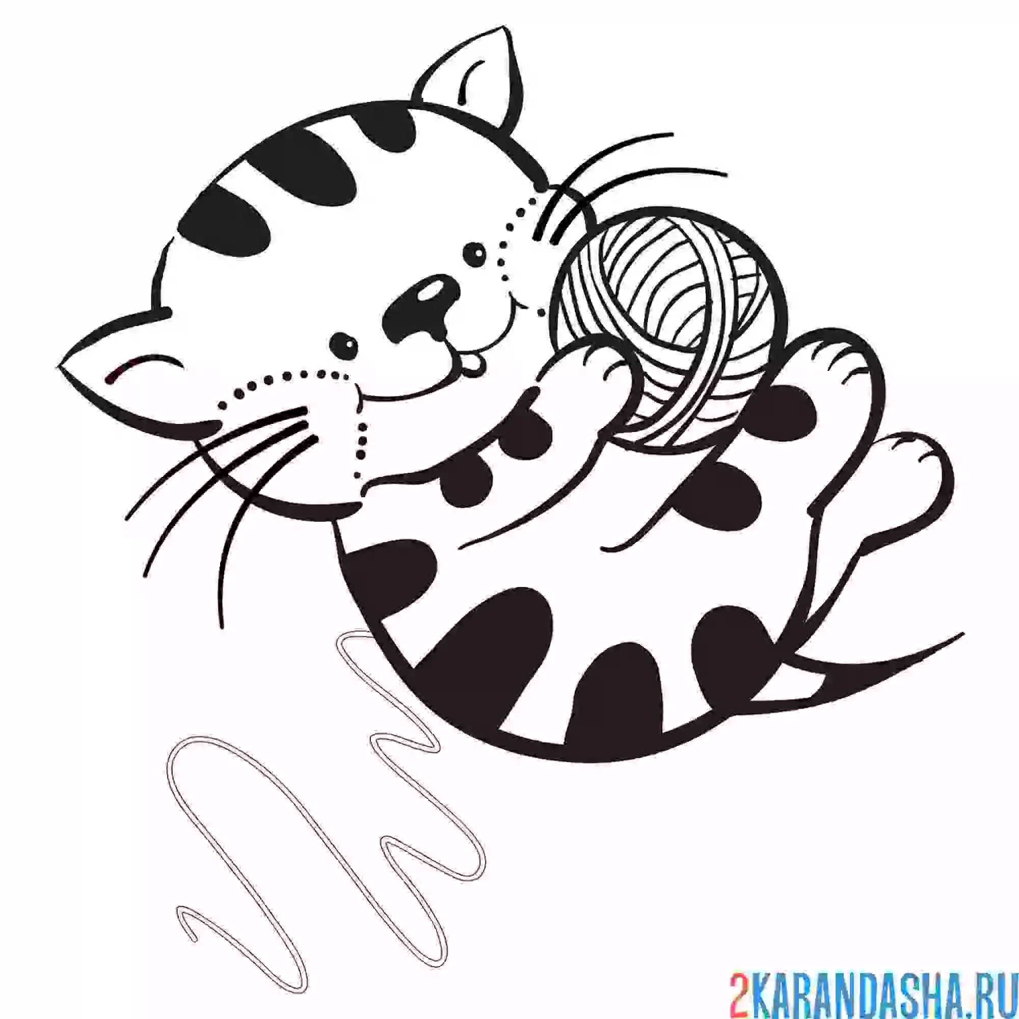 Раскраска кот с клубком