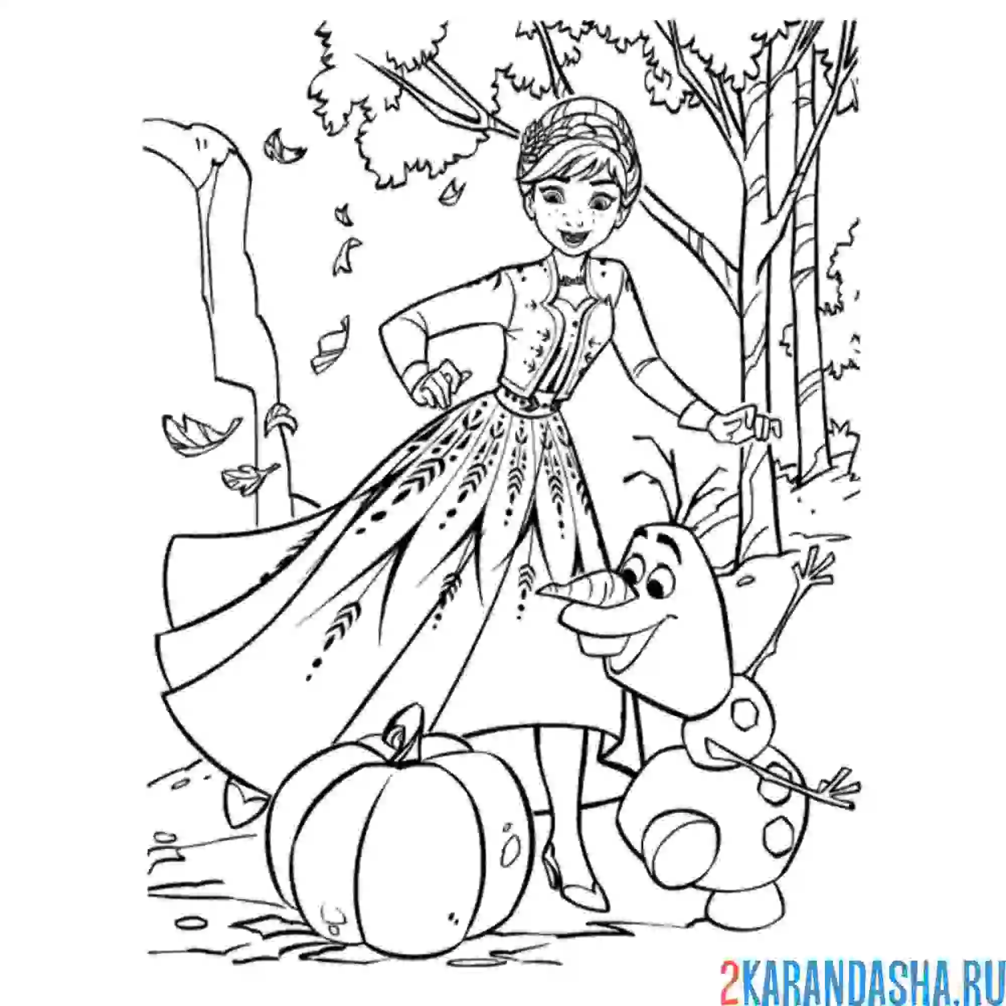 Раскраска анна и олаф нашли тыквы