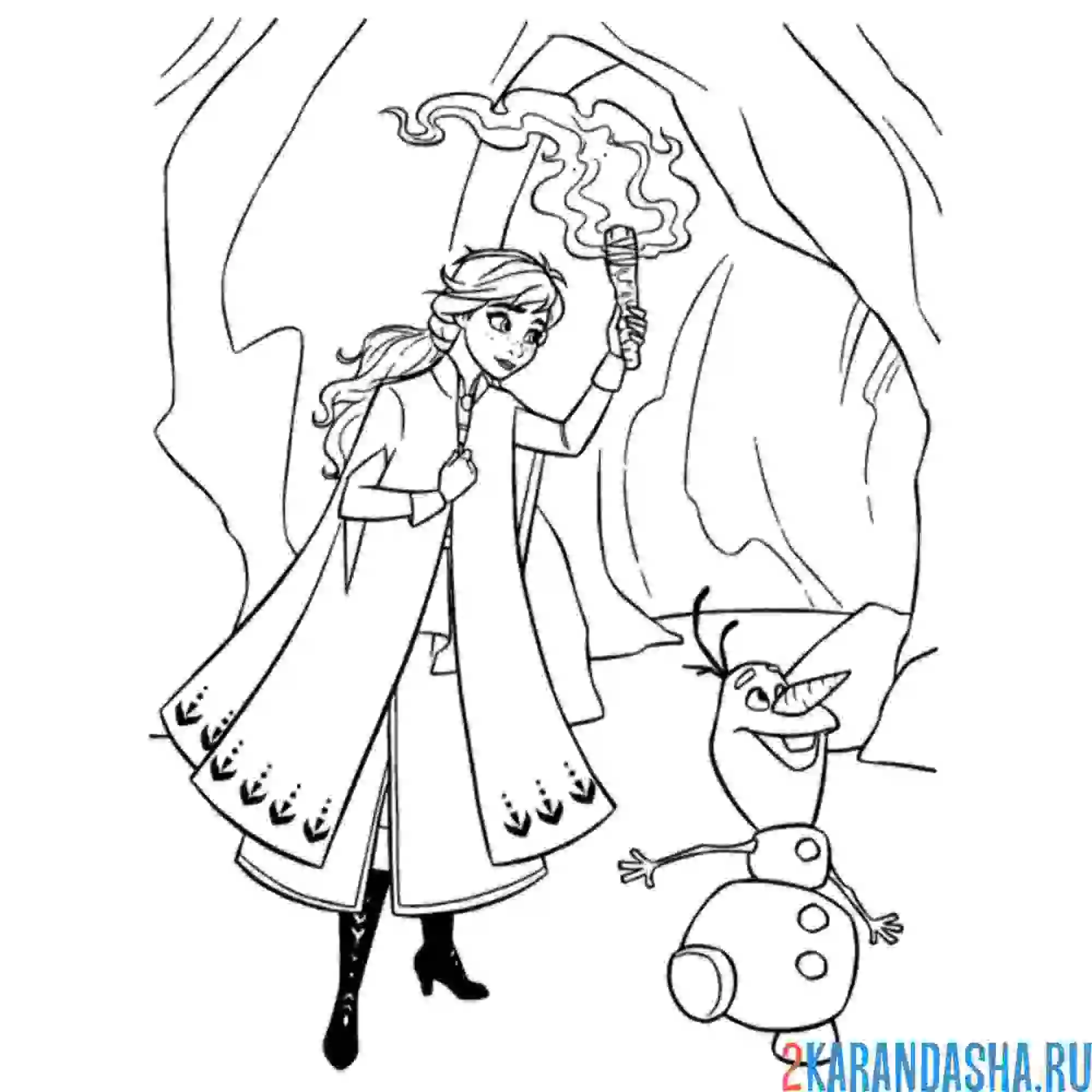 Раскраска анна и олаф в пещере