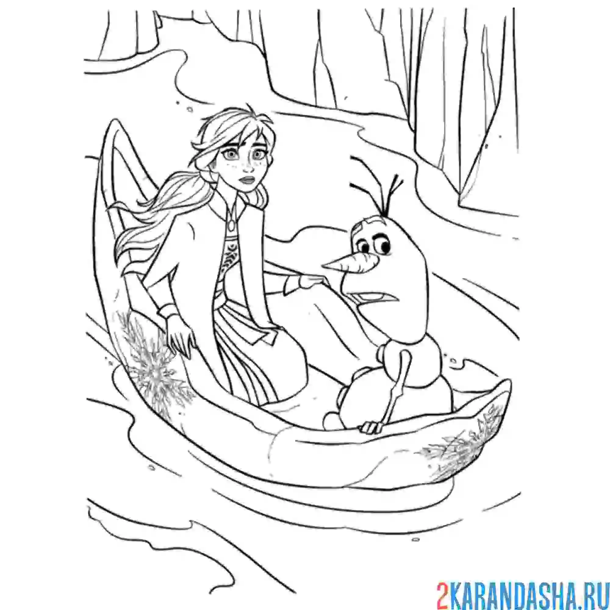 Раскраска анна и олаф в лодке