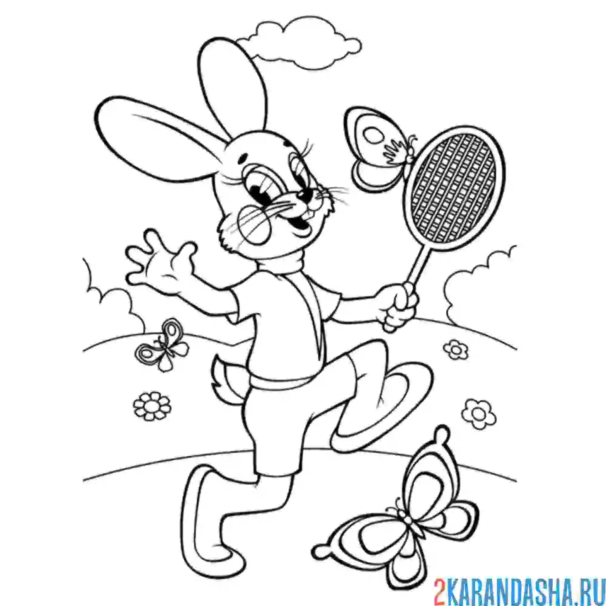 Раскраска заяц с ракеткой