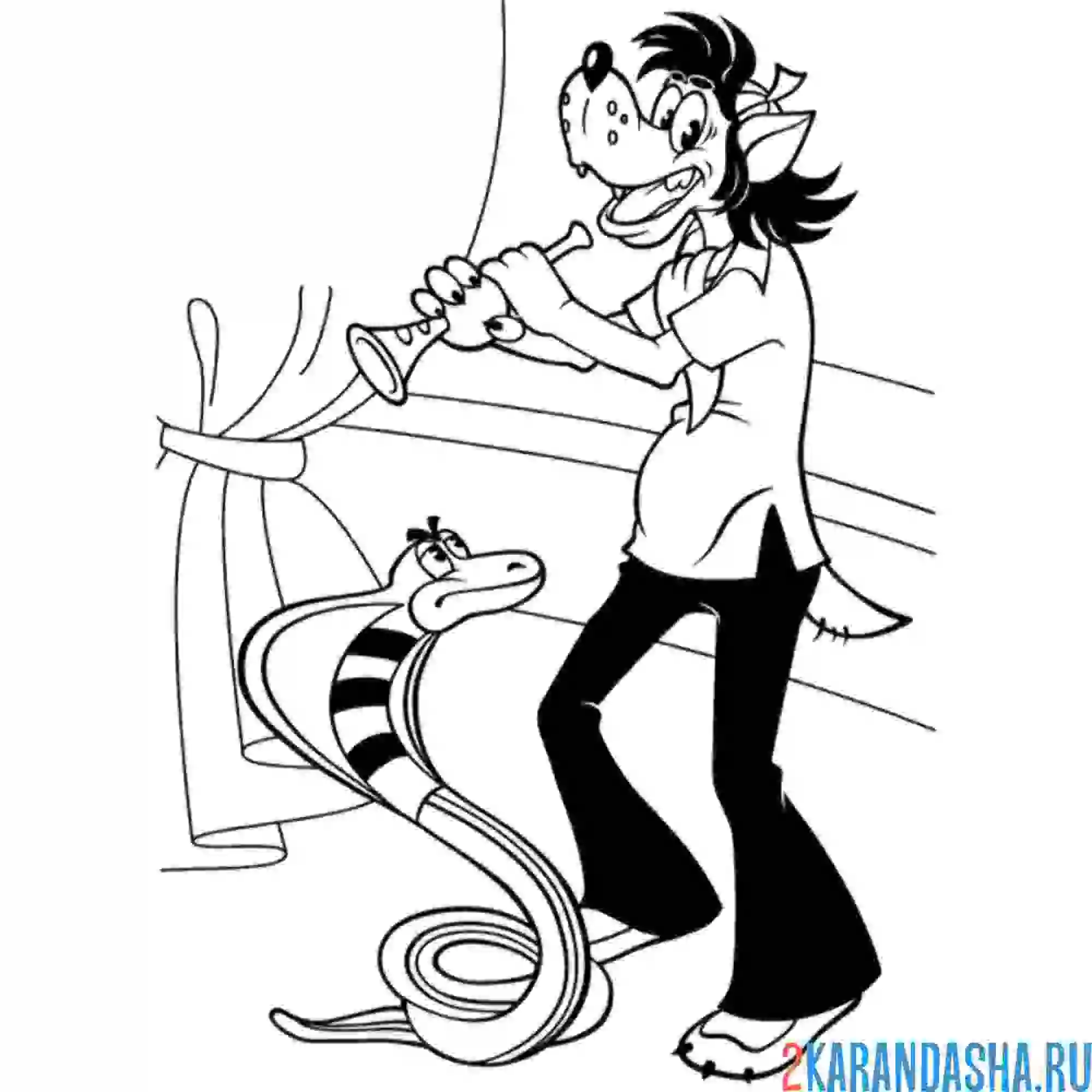 Раскраска волк и змея