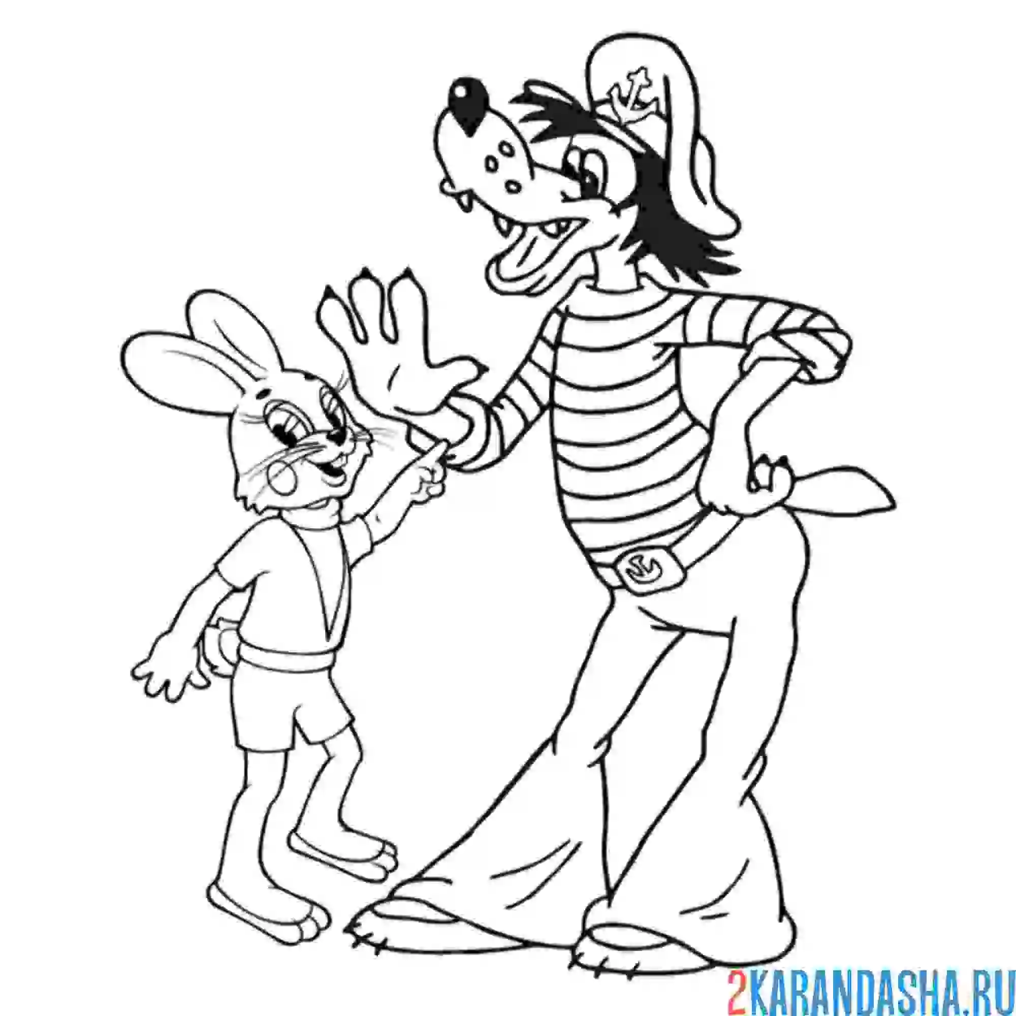 Раскраска волк матрос и заяц