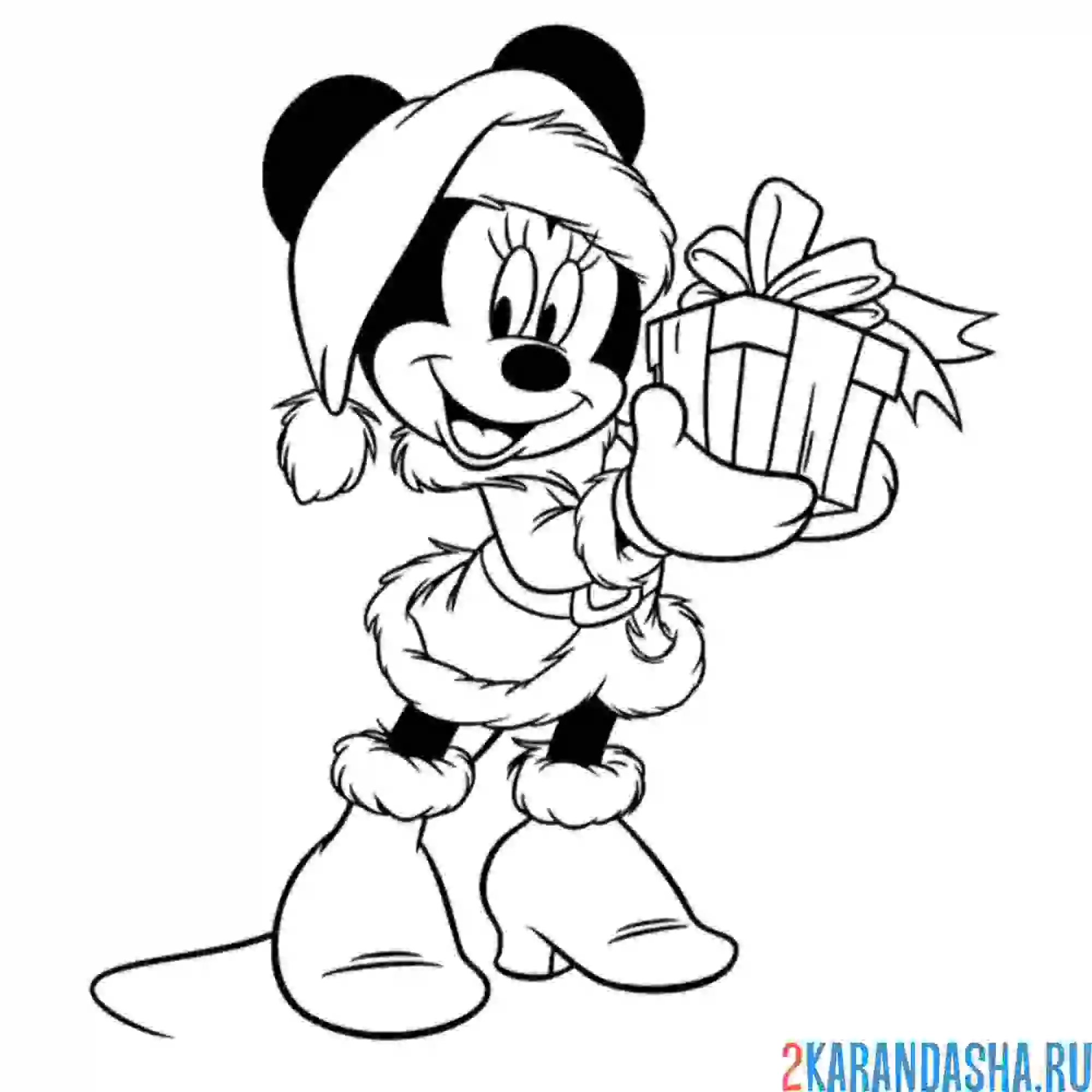 Раскраска минни маус с подарком