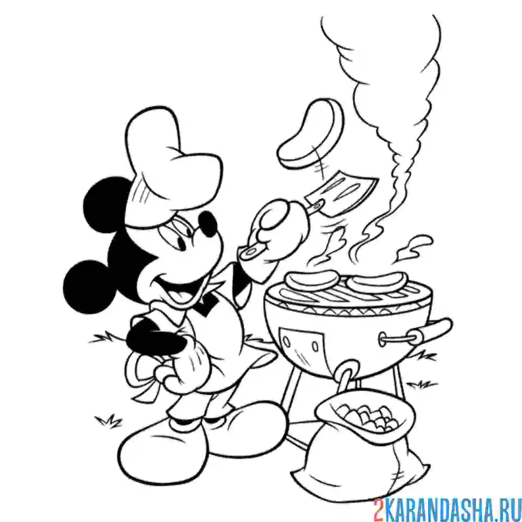 Раскраска микки маус и барбекю