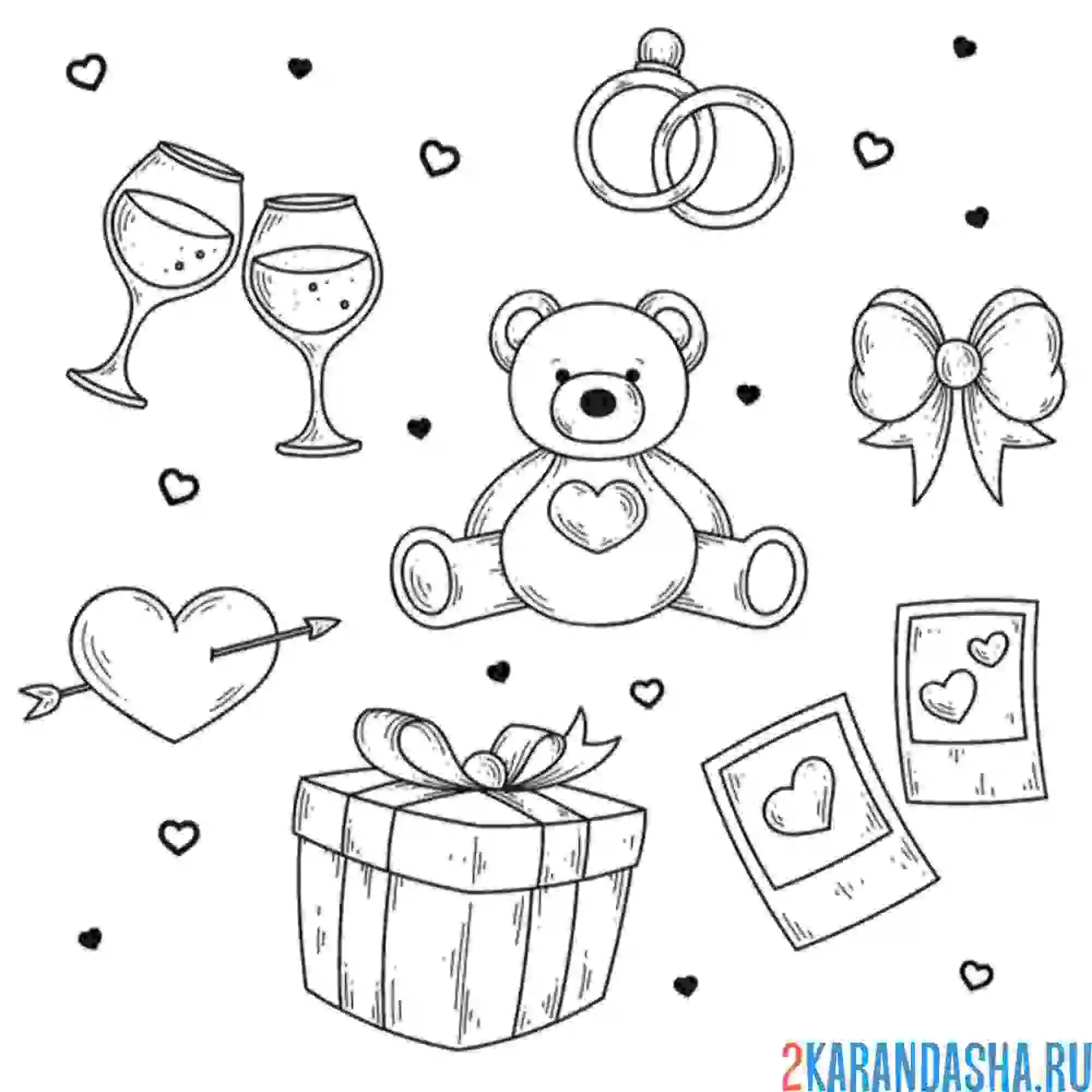 Раскраска милая картинка мишка, сердечко
