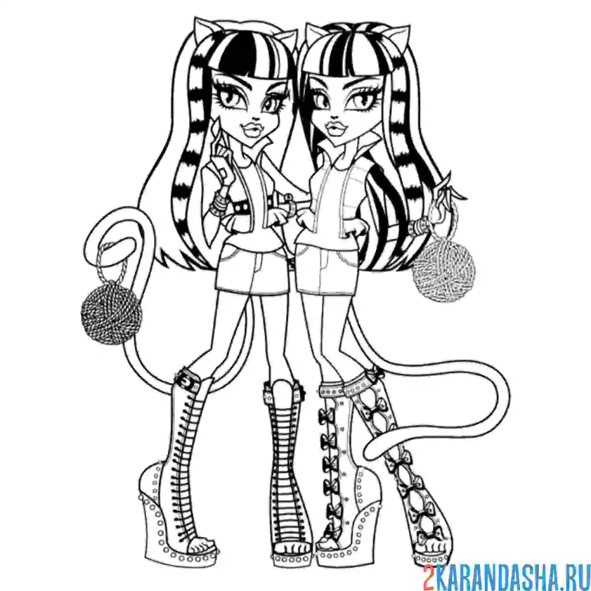 Раскраска монстр хай кошки-оборотни пурсефона и мяулодия