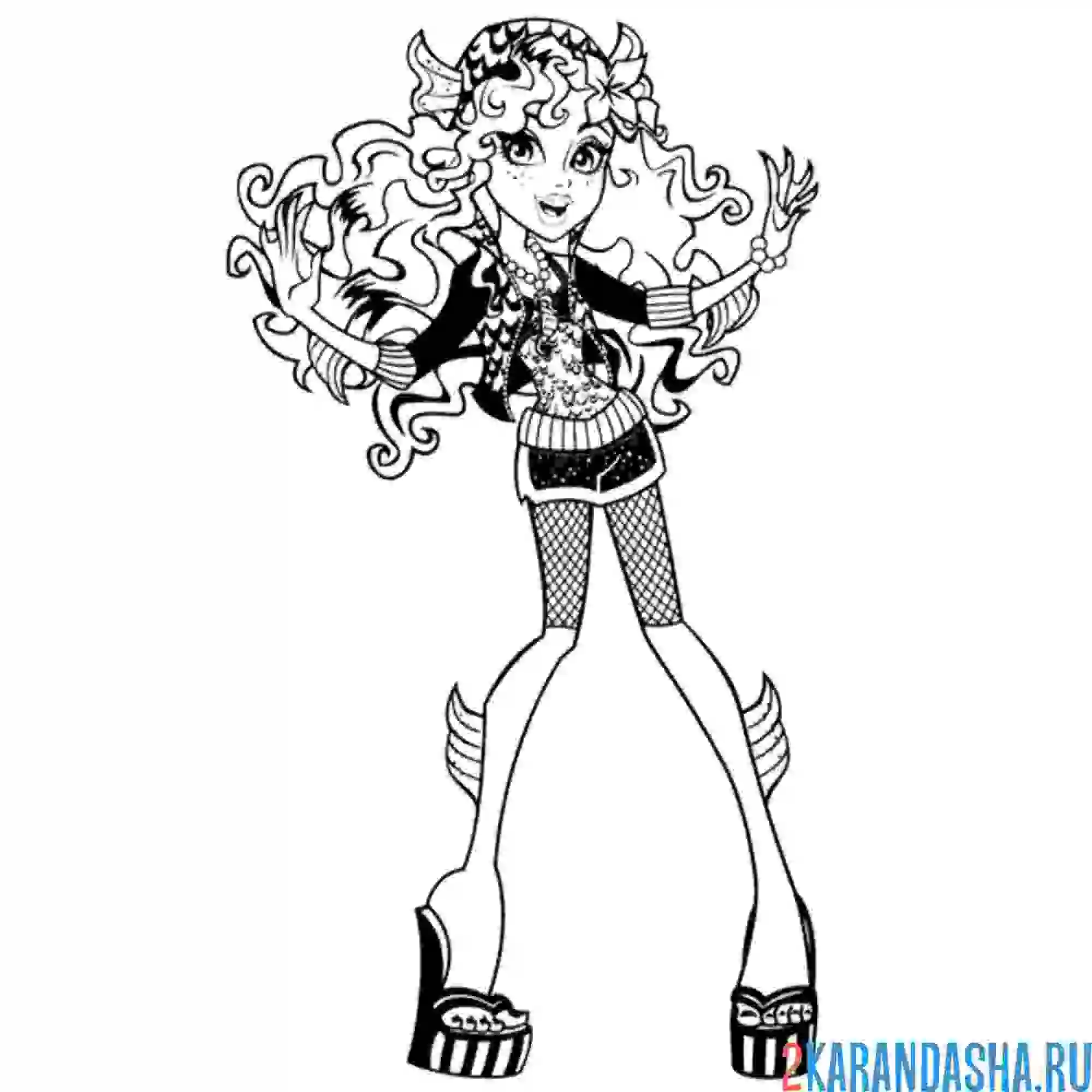 Раскраска монстр хай лагуна блю с цветочком