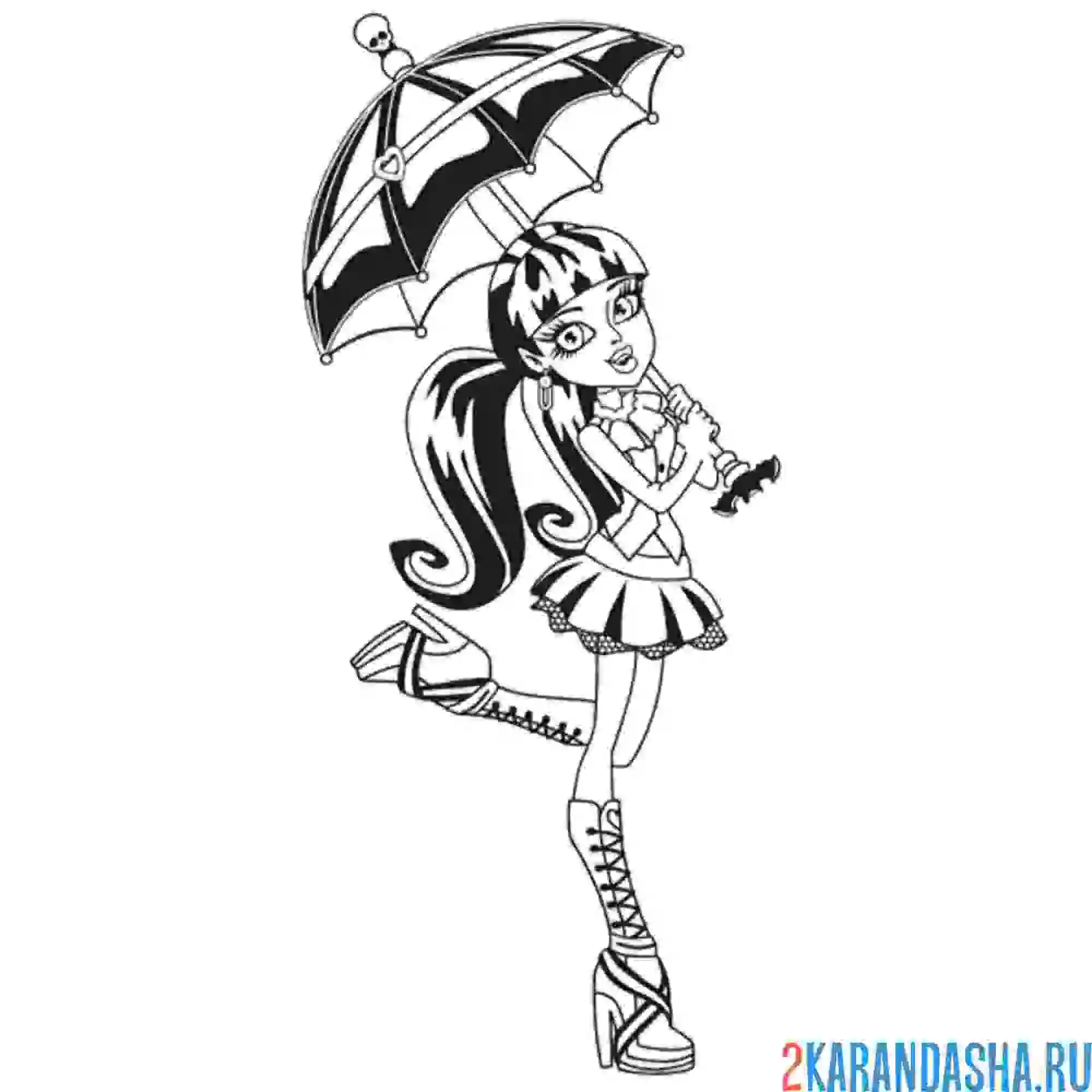 Раскраска монстр хай дракулаура под зонтиком