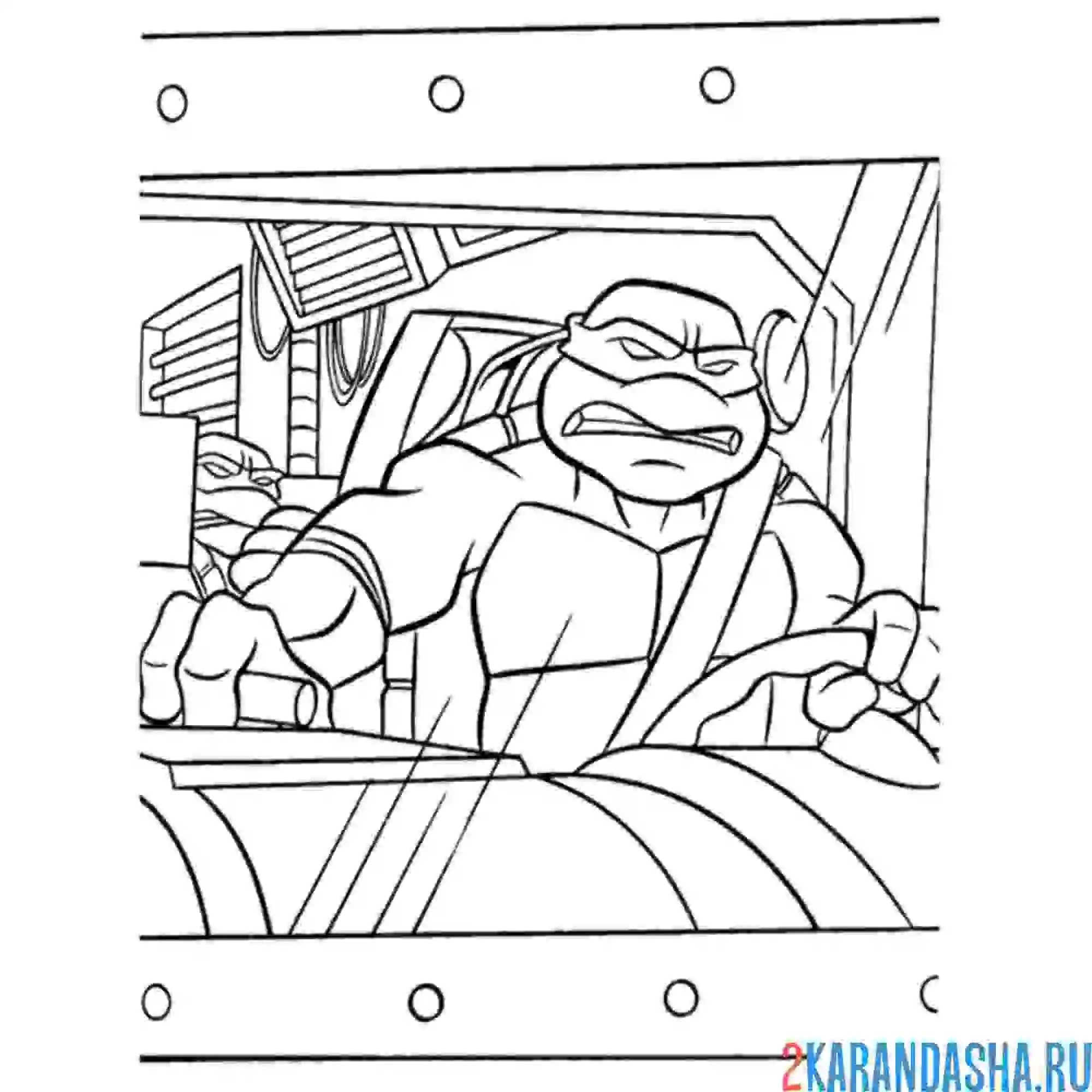 Раскраска донателло черепашка-ниндзя в машине