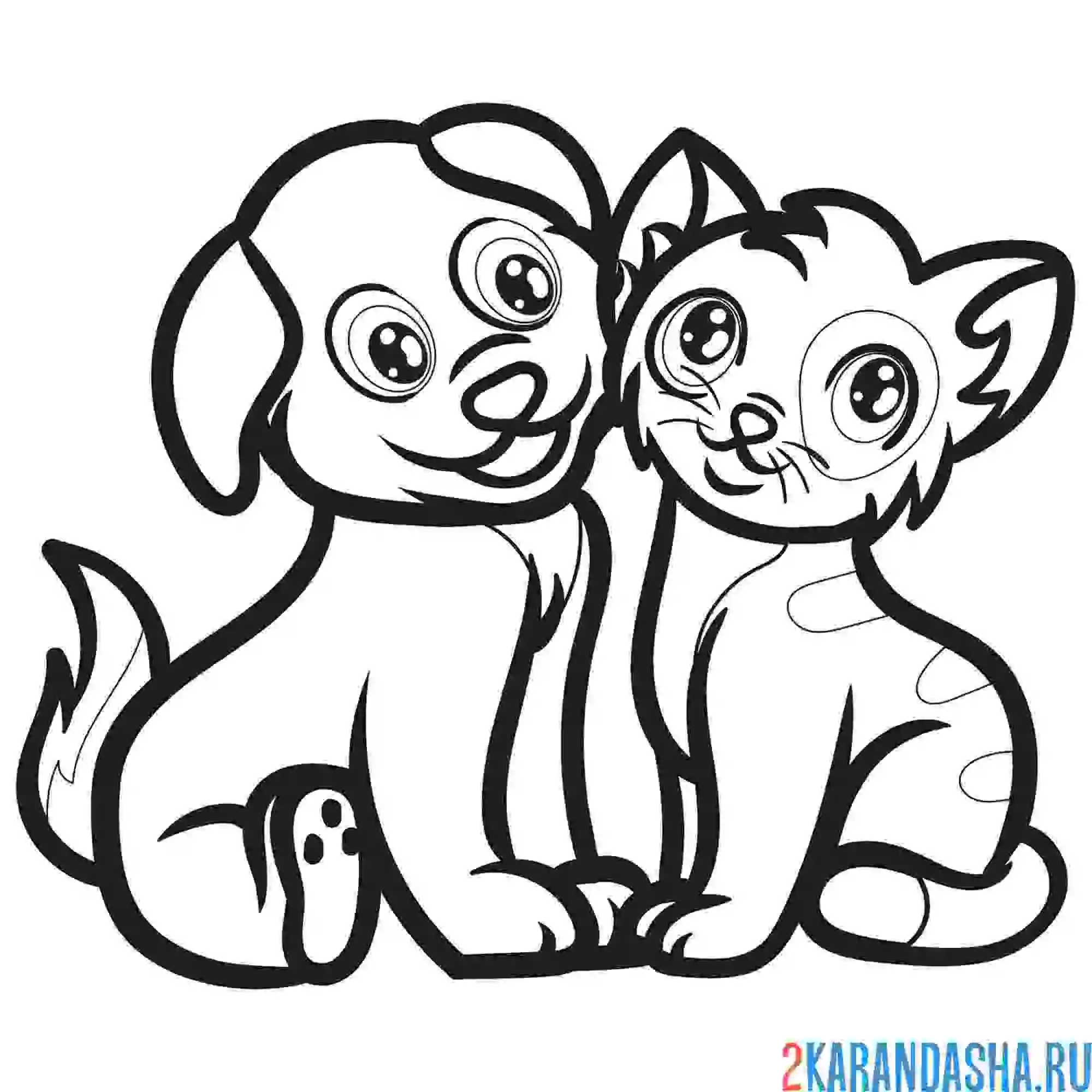 Раскраска котенок и щенок