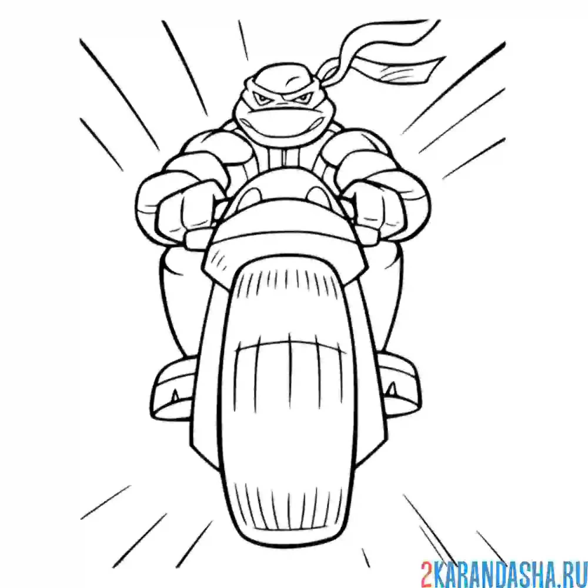 Раскраска крутой черепашка-ниндзя на мотоцикле