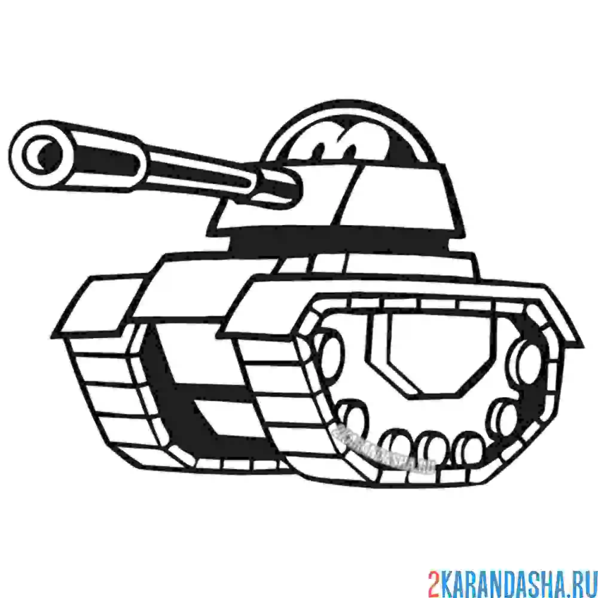 Раскраска мультяшный танк с глазками