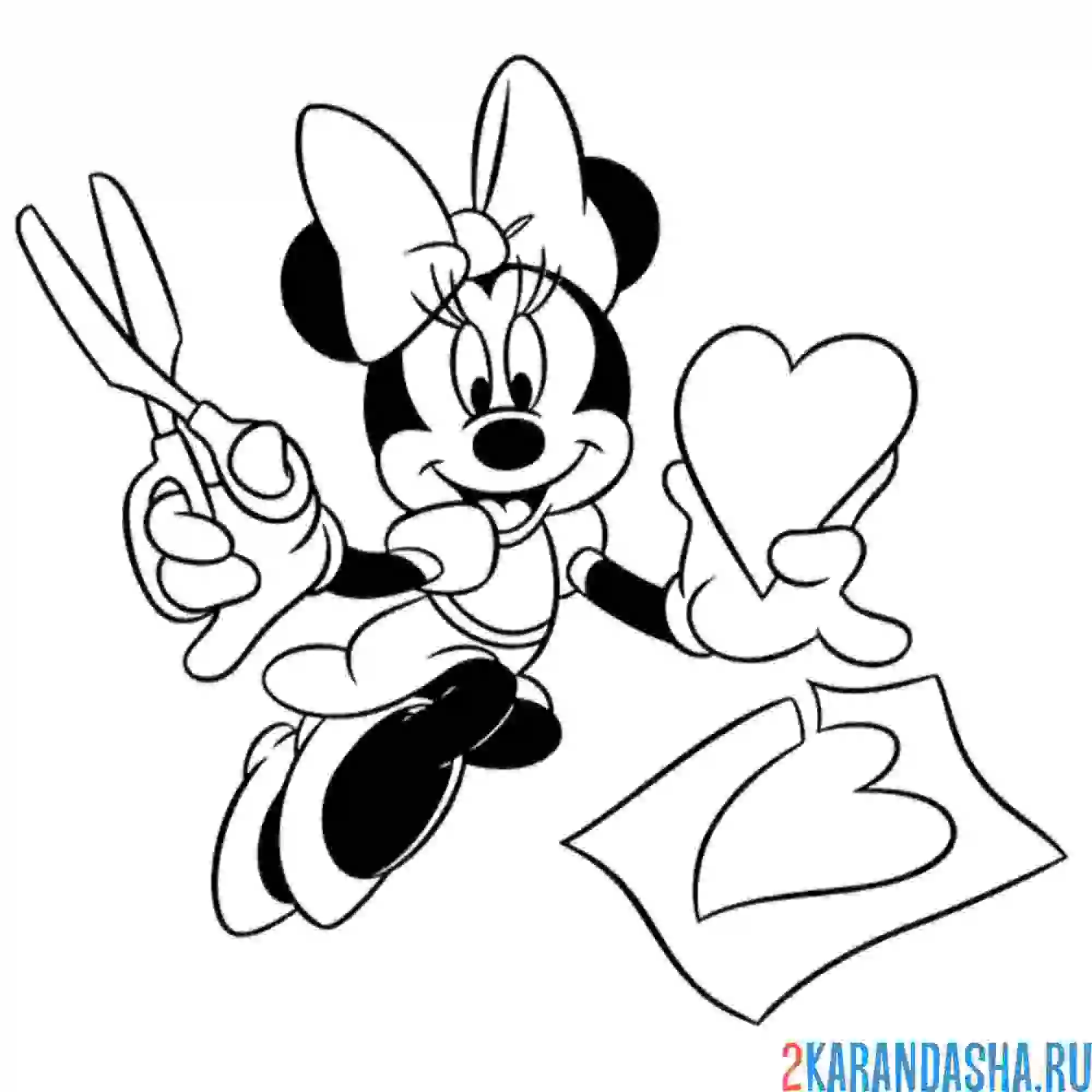 Раскраска минни маус вырезает сердечко