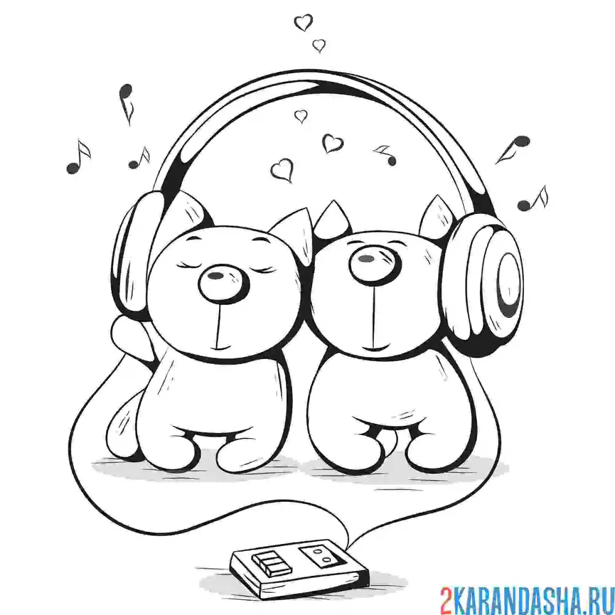 Раскраска котята в наушниках