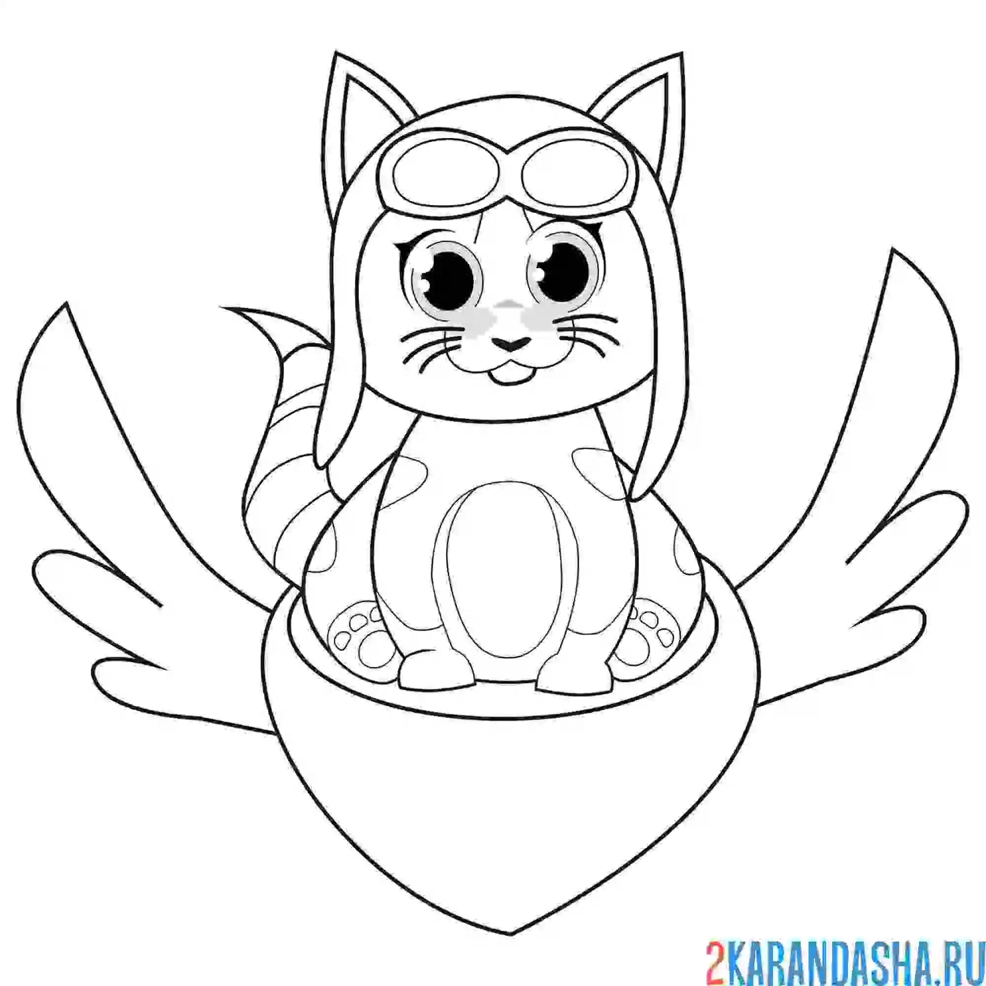 Раскраска котенок на сердечке