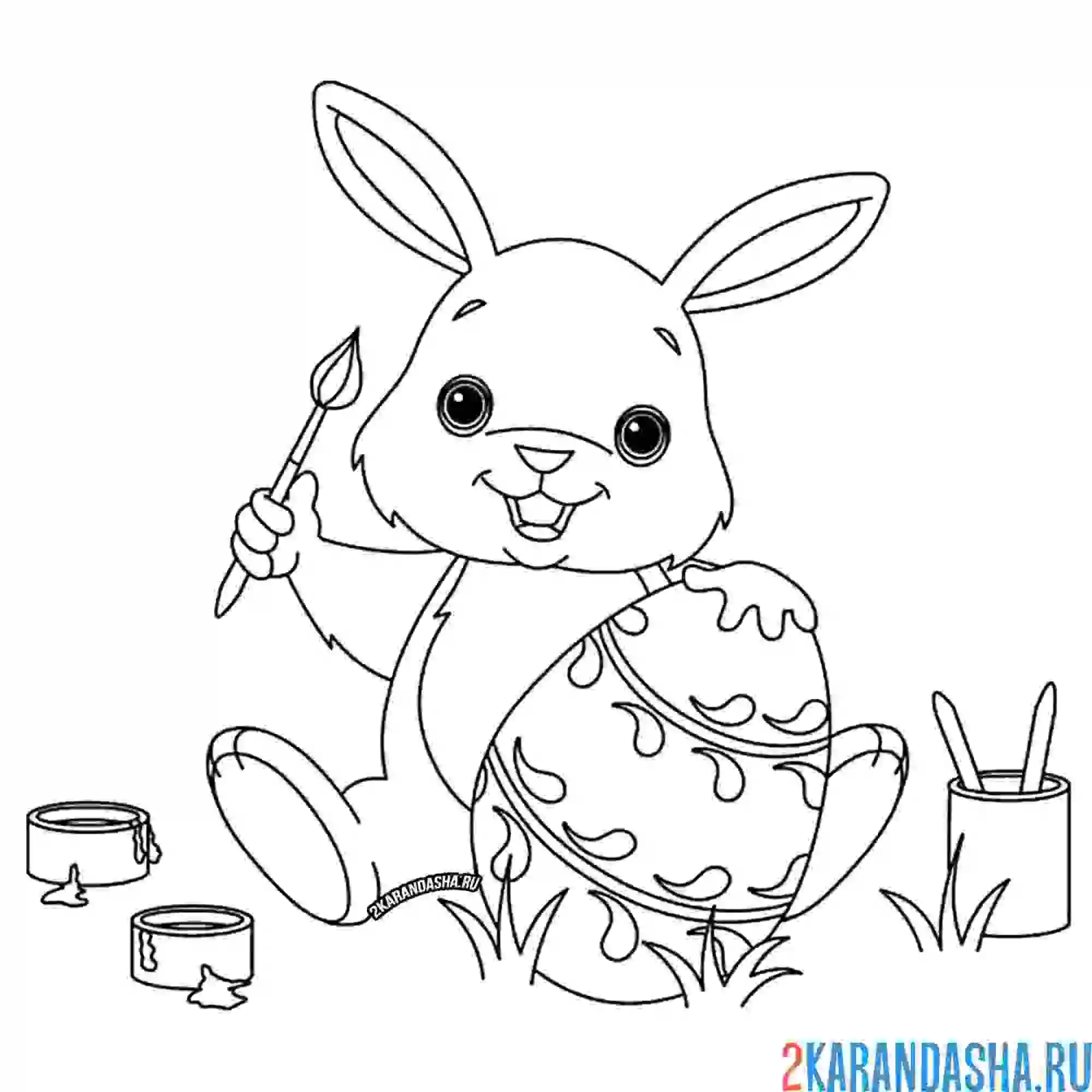 Раскраска кролик с пасхальным яйцом