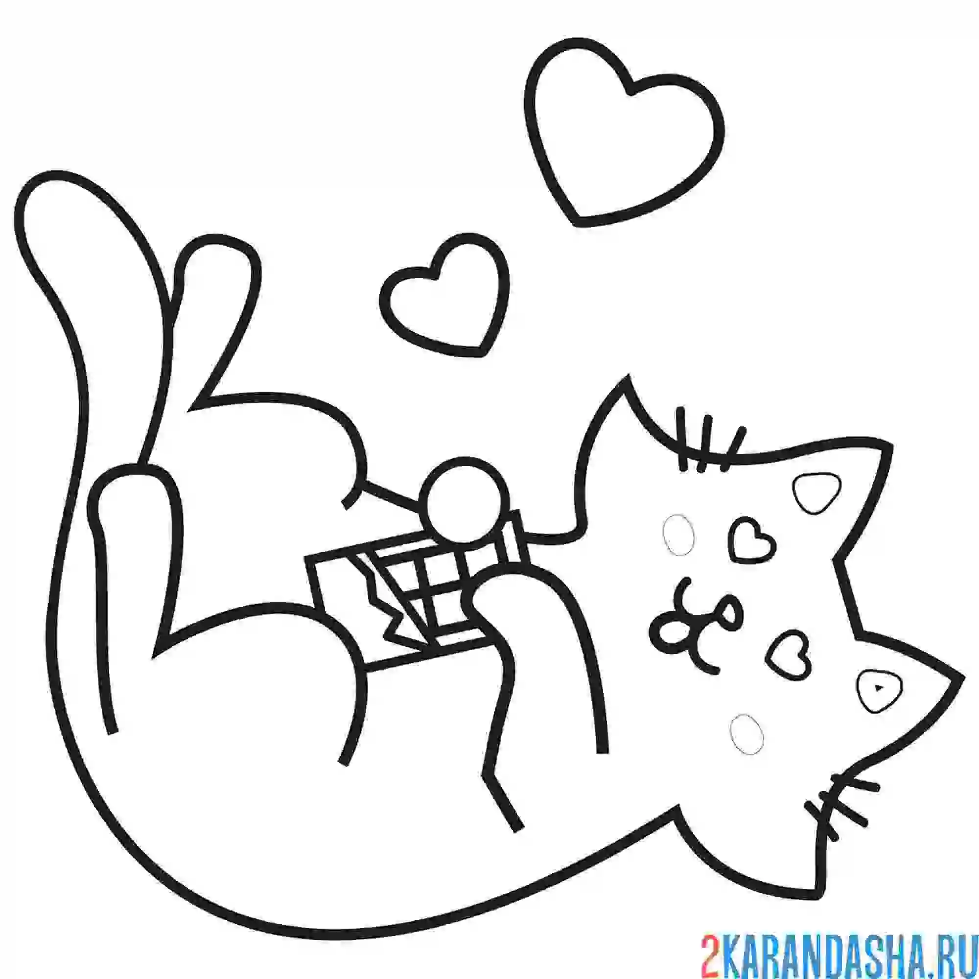 Раскраска влюбленная кошечка