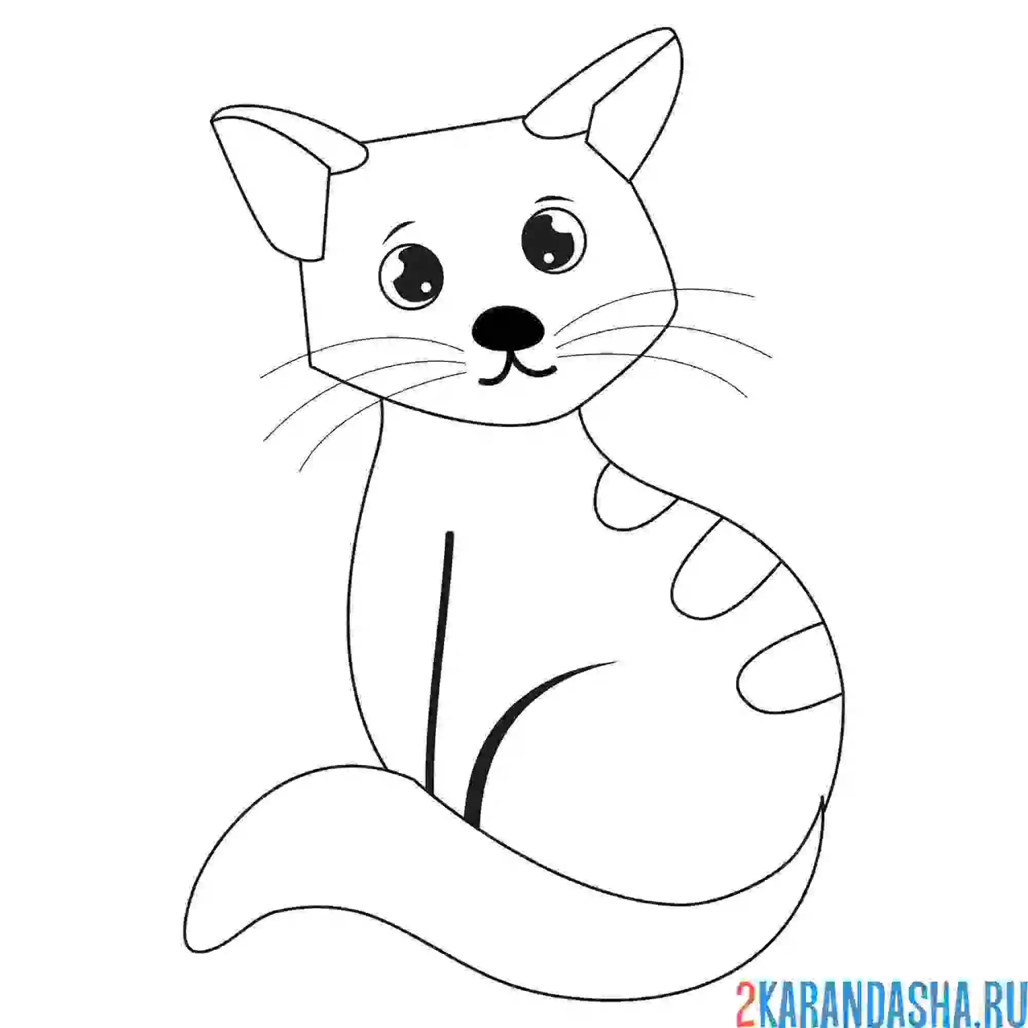Раскраска котик мило смотрит