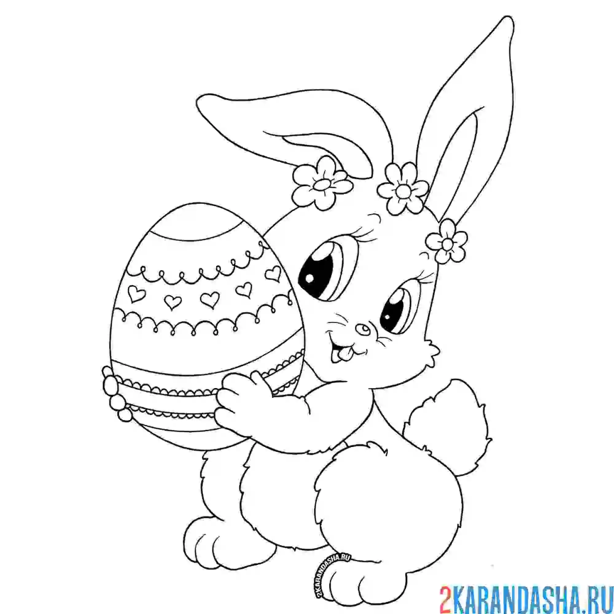 Раскраска зайка с пасхальным яичком