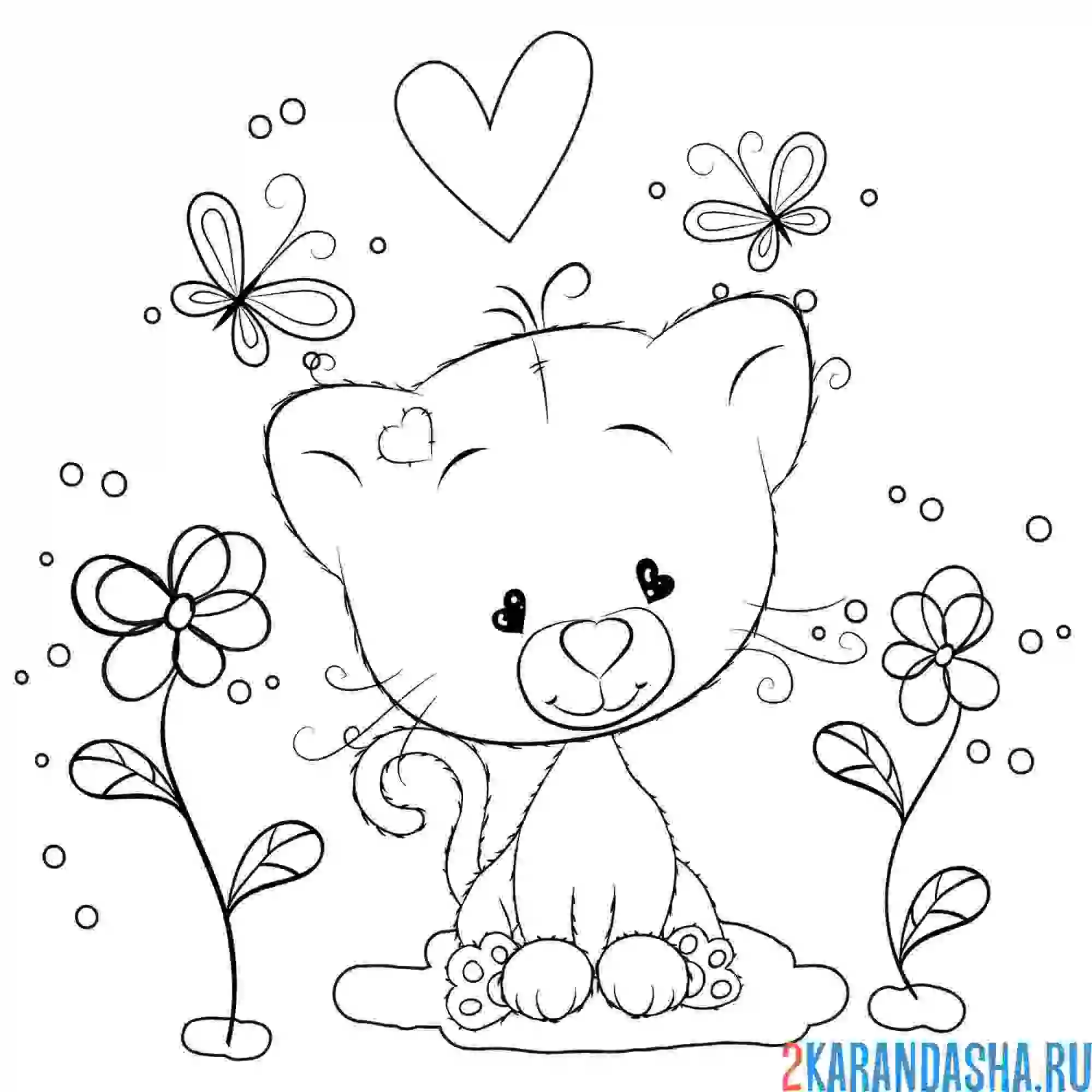 Раскраска котенок на траве