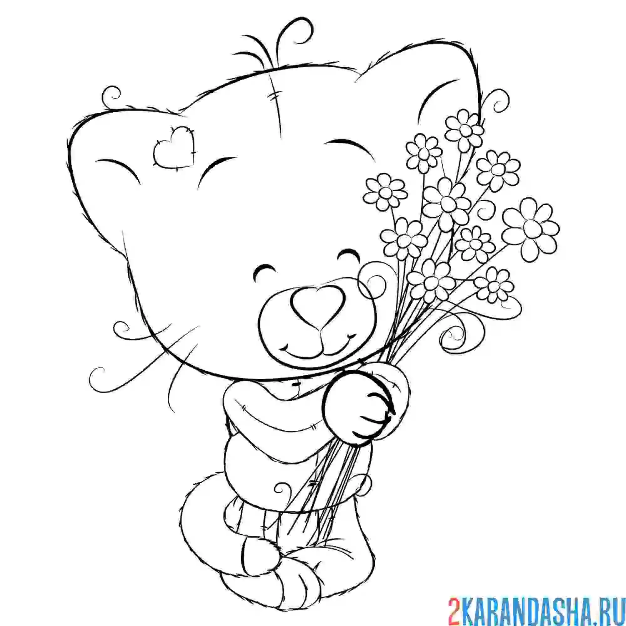 Раскраска котенок с цветами