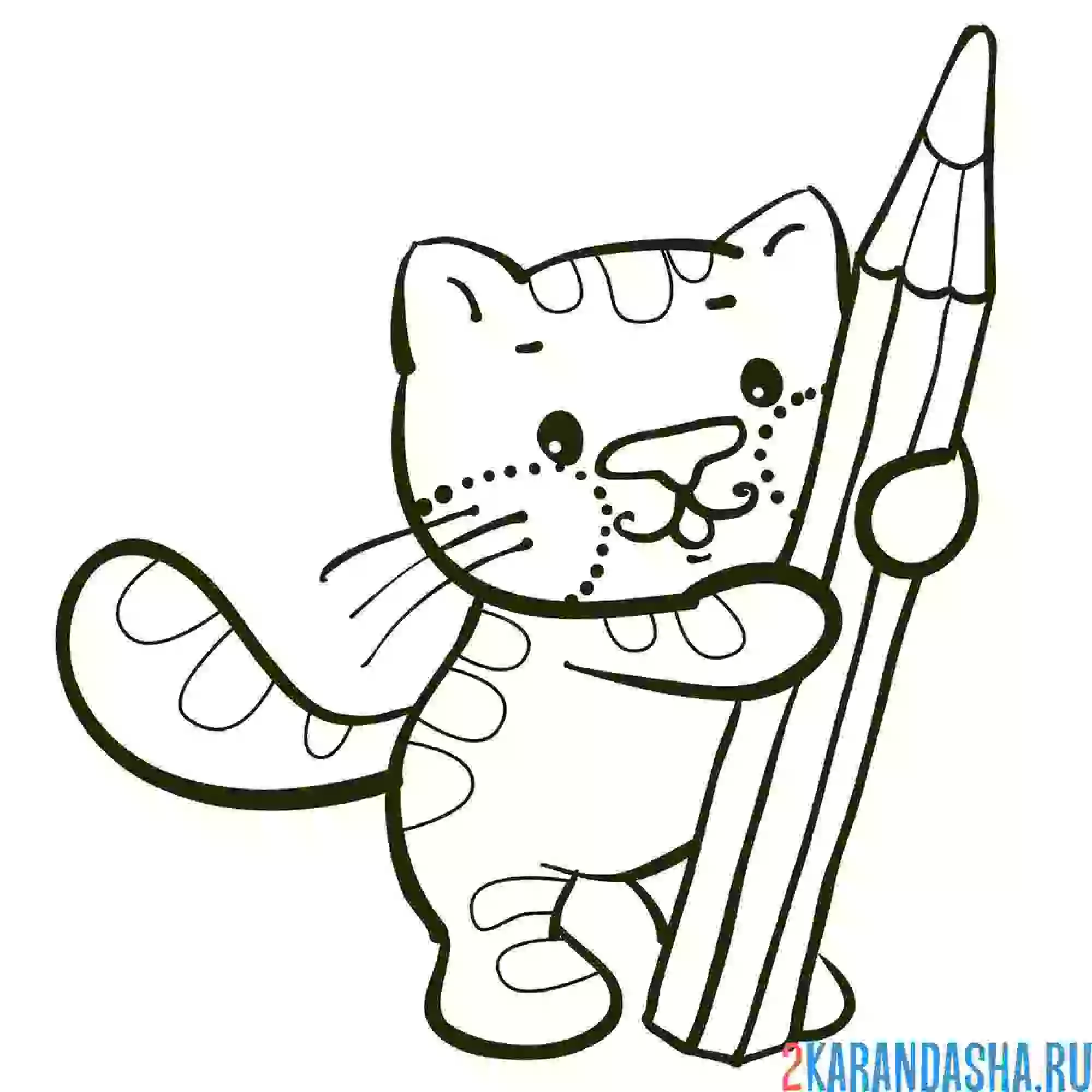 Раскраска котенок с карандашом